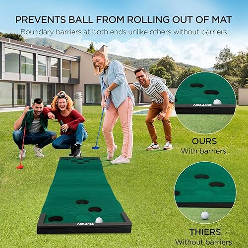 Miniatura 6 de Juego de golf de putting con tapete de golf para pong, 2 putters, 6 pelotas de golf y barreras de pelota para adultos al aire libre, práctica verde,