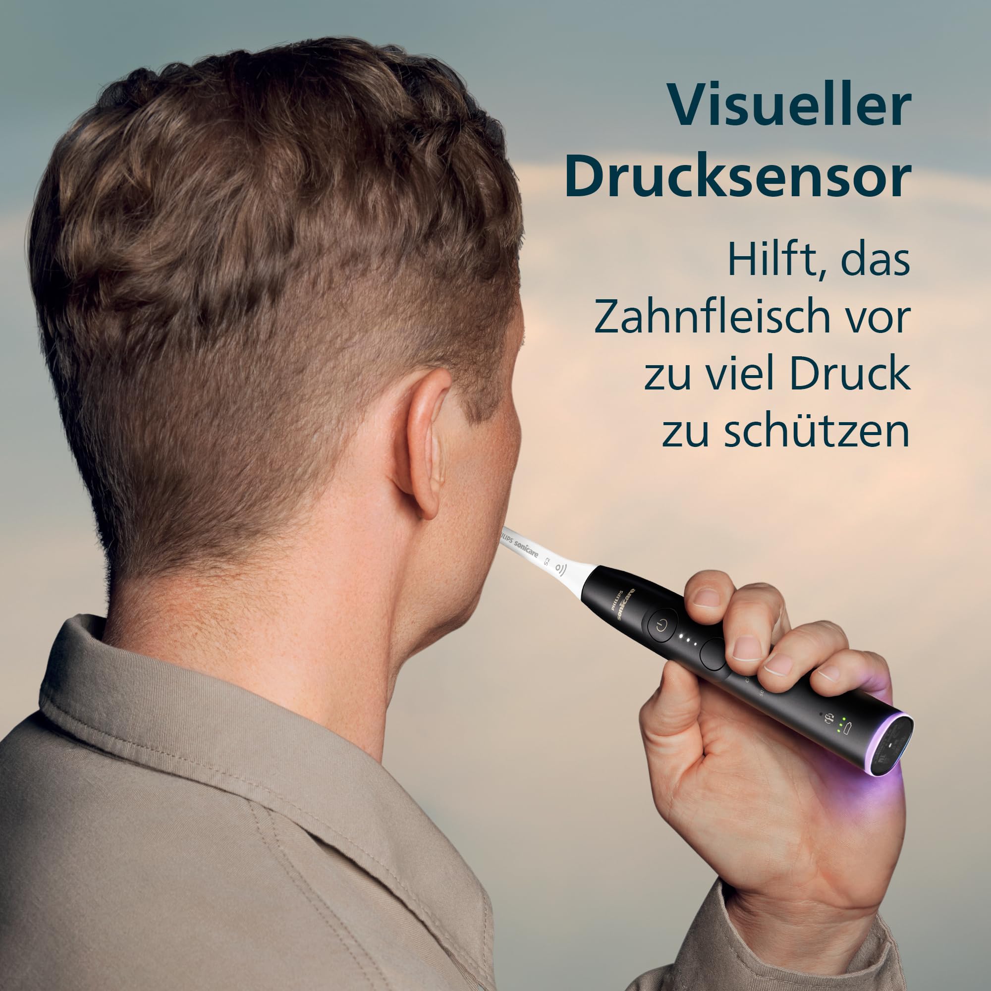 Philips Sonicare 6100 elektrische Zahnbürste, Schallzahnbürste mit 2 Putzmodi und 3 Intensitätsstufen, Andruckkontrolle, EasyStart, SmarTimer, Schwarz, Modell HX7401/07 [Neue Technologie]