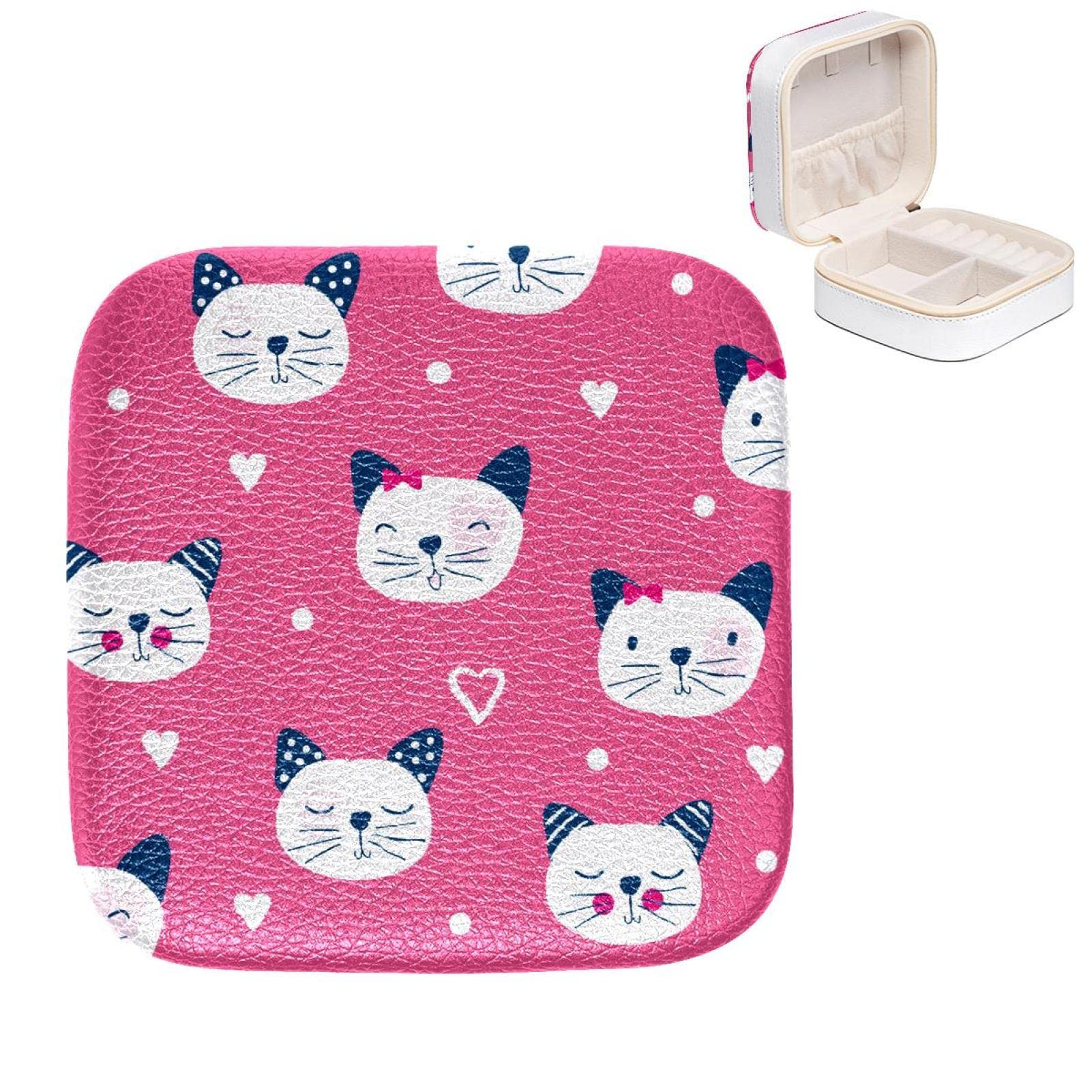 Boîte à bijoux chat rose pour bagues et boucles d'oreilles