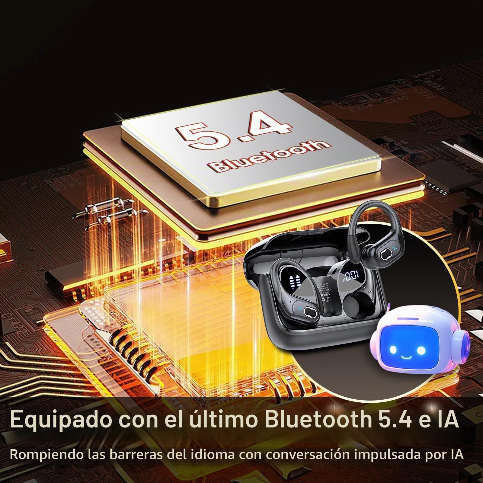 AI Auriculares Traductor 3 in 1 AI Auriculares Traductor, Bluetooth 5.4 con ENC y App con para Viajes/Negocios/Aprendizaje, Negro