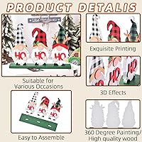 Vista 3 de Decoración navideña para el hogar, letrero de madera rústica con gnomos Ho Ho Ho, decoración navideña de mesa para sala de estar, mesa de comedor