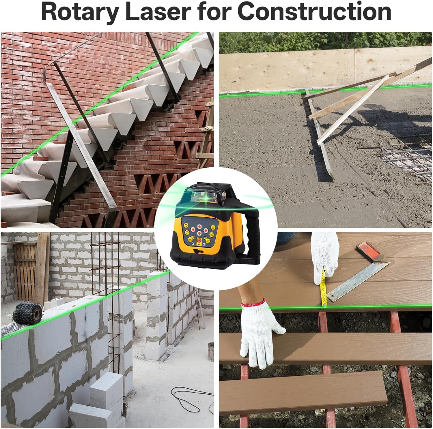 Self-Leveling Green Rotary Laser Level Kit, 2000ft Range with Receiver, ±1/8" Accuracy at 100ft, Class II ≤ 5 mW Laser, IP66 Waterproof, Includes Tripod, Grade Rod & Carrying Case