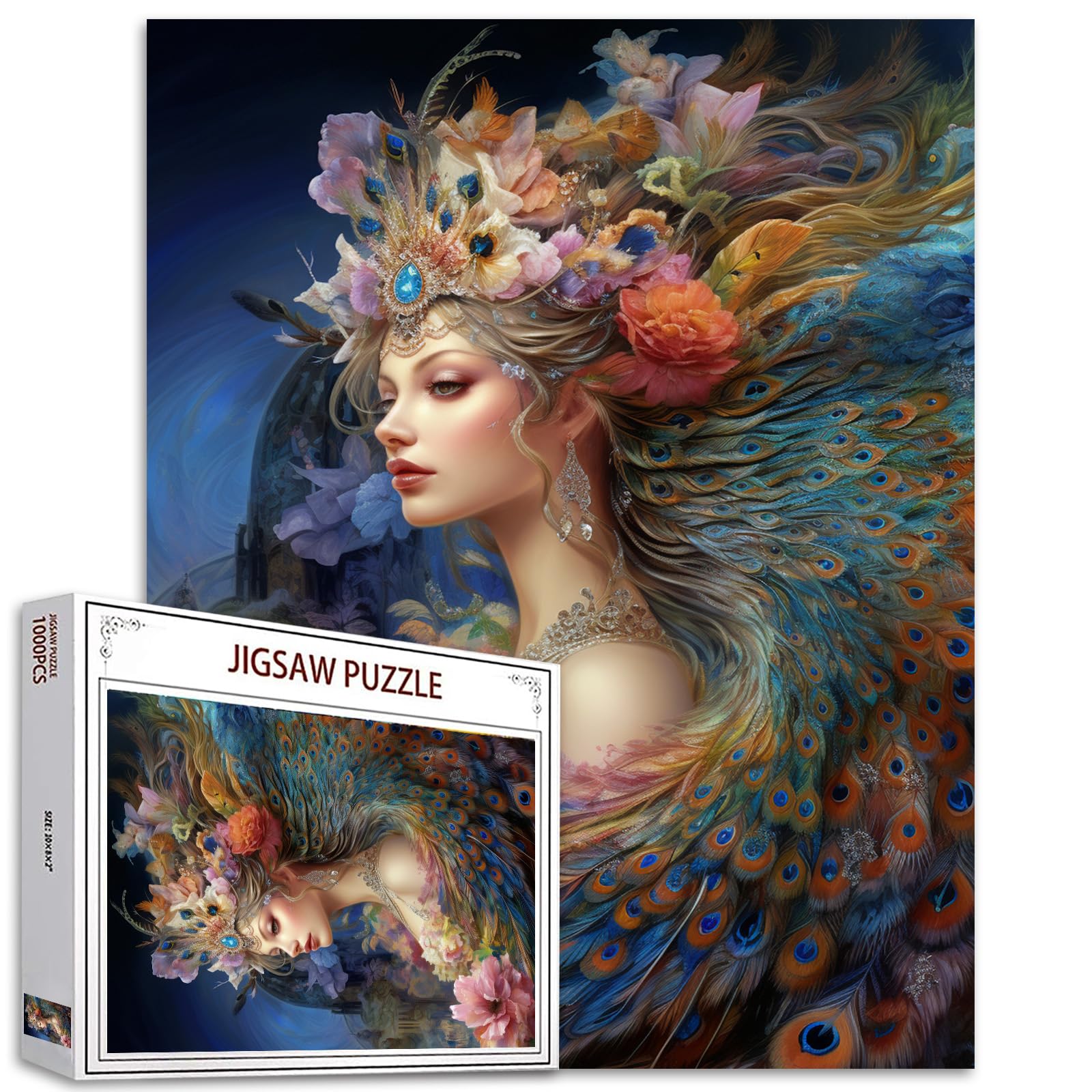 Tucocoo Watercolor Girl Jigsaw Puzzles for Adults 1000 Pieces, Koi Fish Blue Ocean Abstract Art Jigsaw Puzzle Colorful DIY Handwork Puzzles for Home Decoration, Family Puzzle Perfect for Game Nights — view 17