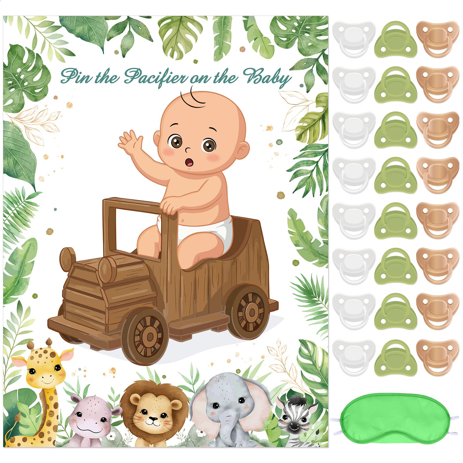 Faccito Pin The Pacifier Baby Shower Game Safari Jungle - party games and activities | Mubboo
