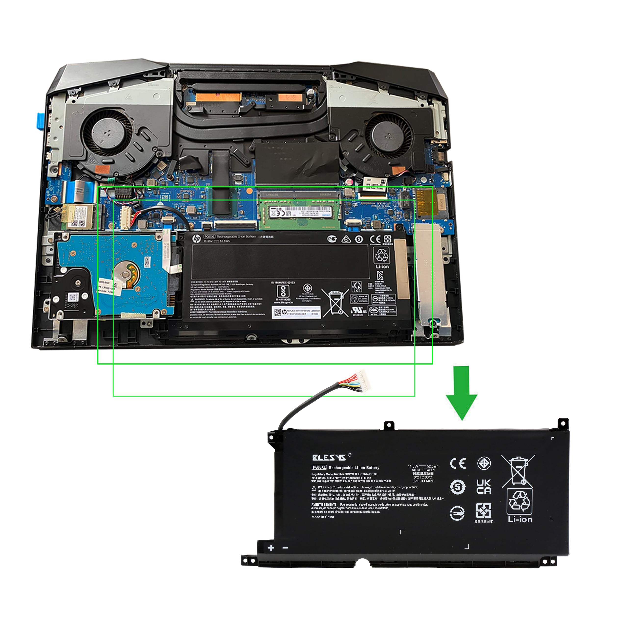 BLESYS PG03XL L48495-005 Batteria per HP Pavilion Gaming 15-DE 15-EC Laptop 11,55V 52,5Wh non è compatibile con 11,52V 65Wh