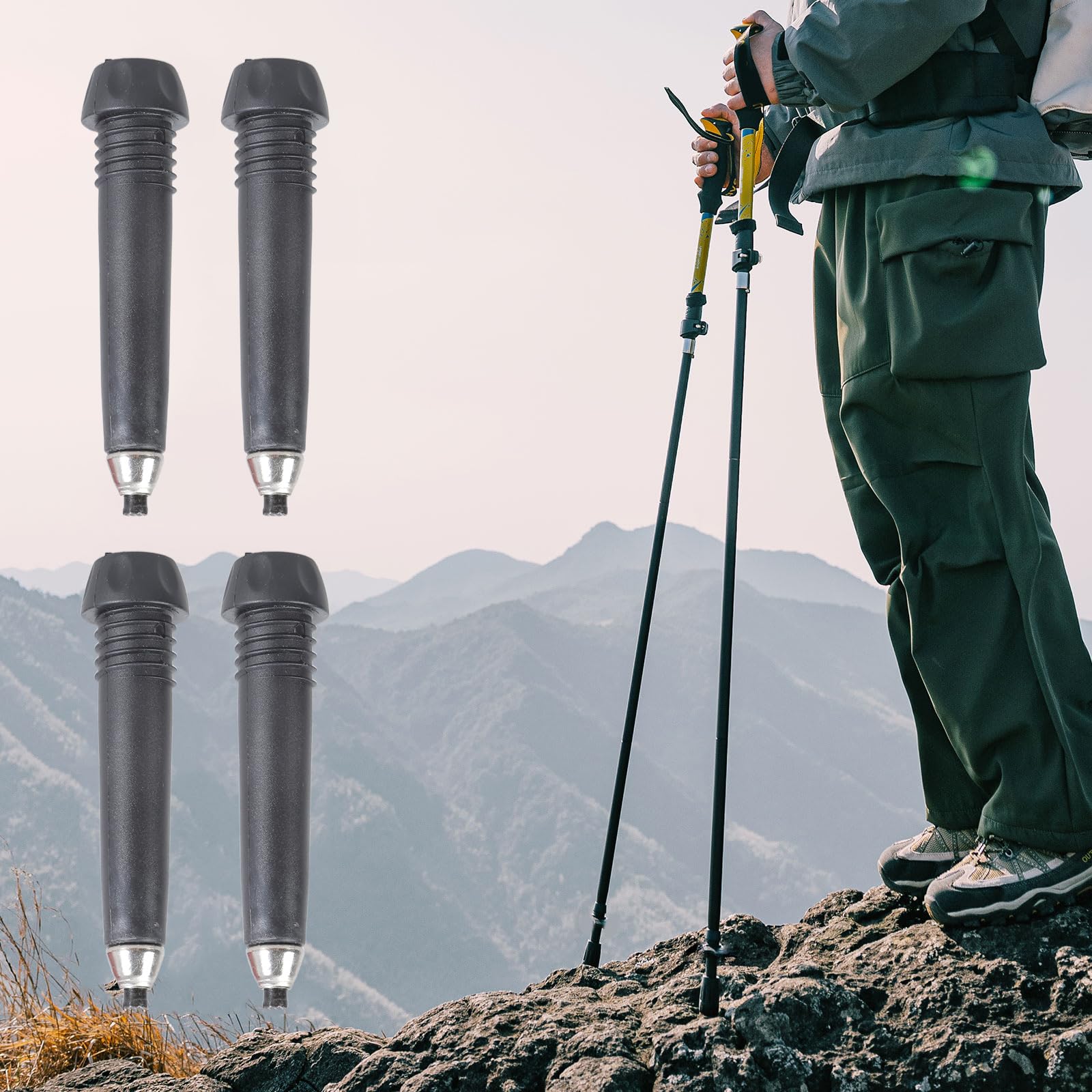 4Pcs Trekking Poles Tip Replacement Walking Stick Tip Climbing Rod Tip Feet Protectors for Hiking Stick Walking Poles