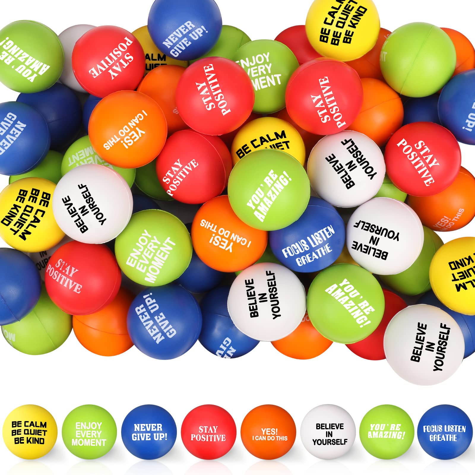 Chivao 80 Pcs Motivational Stress Balls Colorful Foam Inspirational Quotes Anxiety Relief Balls Small Funny Stress Relief Hand Exercise Gifts for Adults Teams Motivating Encouraging (Positive)