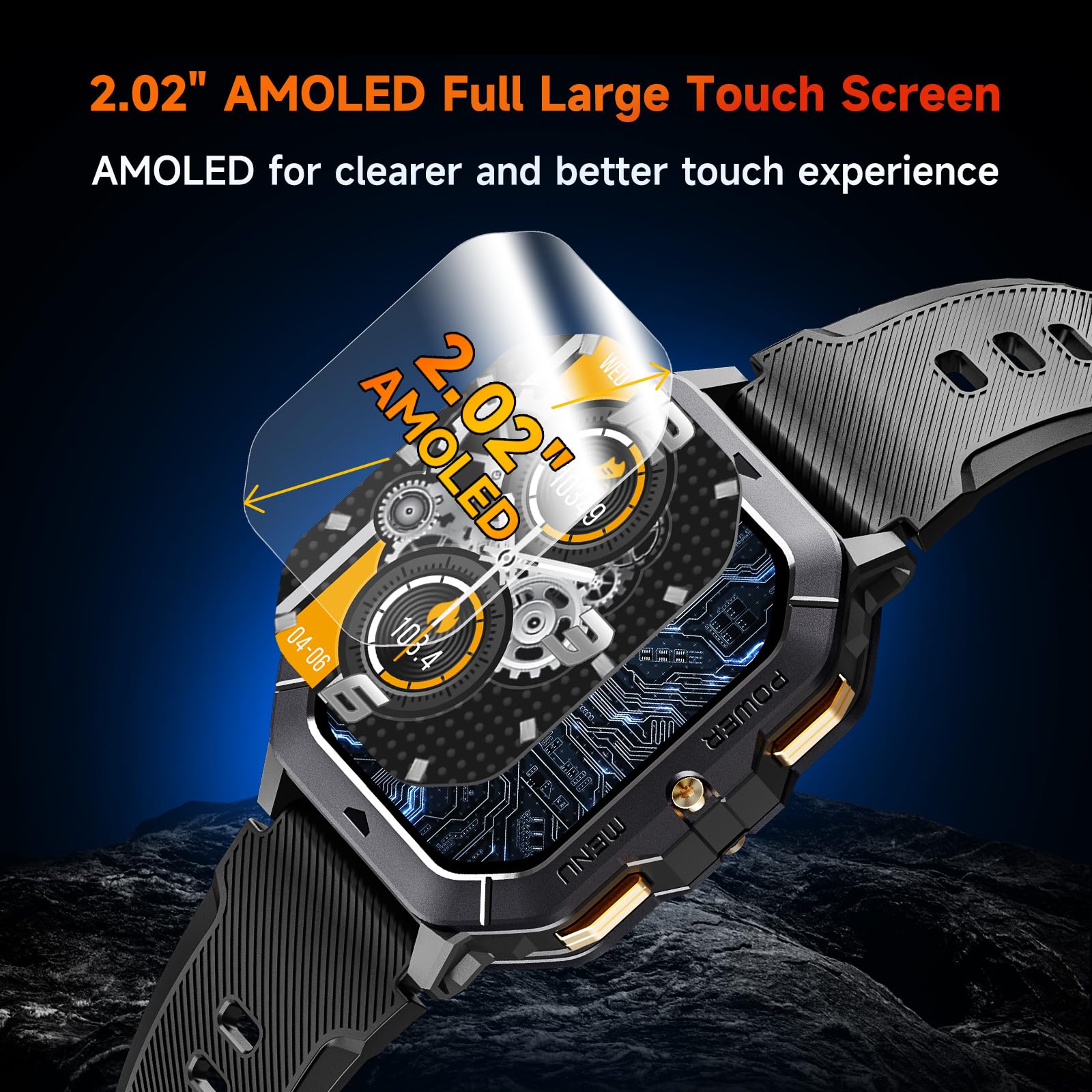 OUKITEL BT101 Smartwatch Uomo - 2,02 Pollici Orologio Militare Smart Watch,100+ Modalità Sport, 5ATM Impermeabile 410mAh Notifiche/Cardiofrequenzimetro/Contapassi/Fitness Tracker per Android/iOS
