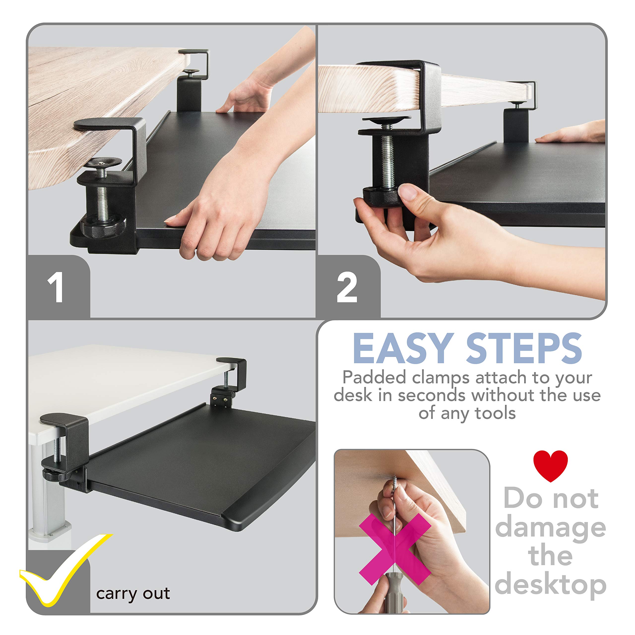 EHO ClampOn Retractable Adjustable Keyboard Tray, Under Desk Ergonomic Keyboard Tray Easy