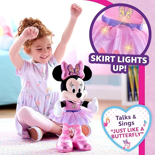 Vista 2 de Just Play Minnie Disney Junior Mouse canta y baila mariposa bailarina luces y sonidos de felpa, canta como una mariposa, juguetes para niños a