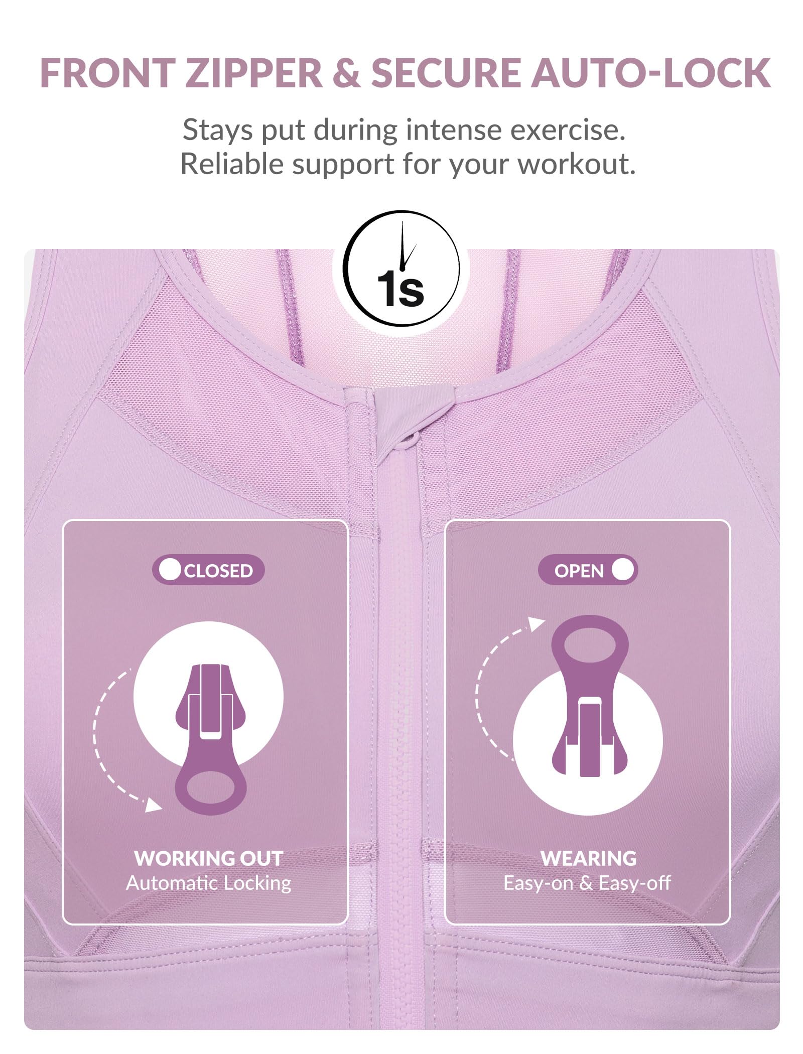 Yvette Sujetadores deportivos de alto impacto para mujer, busto grande, cierre frontal, brasier deportivo de alto soporte para correr y entrenar, Púrpura, X-Large