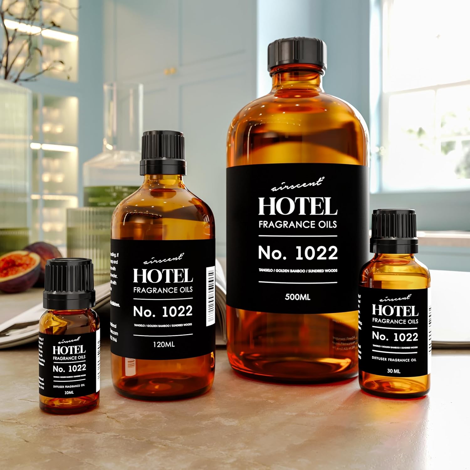 AirScent Hotel Diffuser Oil No. 1022 - Tangelo Golden Bamboo Sundried Woods - Hotel Scent Dupe - Fragrance Oil for Ultrasonic and Waterless Diffusers and Crafting - 120 mL, 4 fl oz Glass Bottle