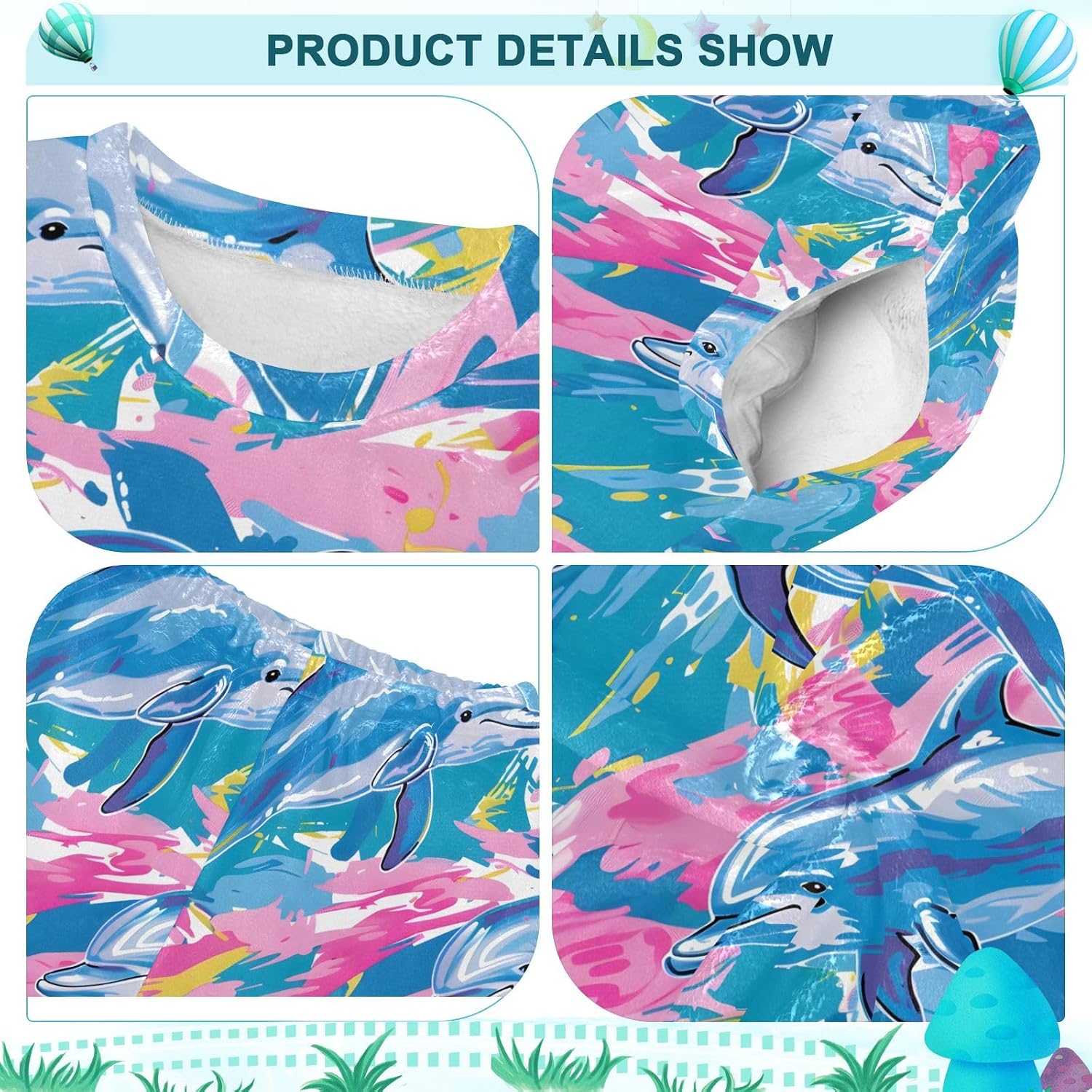 Kids Flannel Sets Dolphins Painting Warm Plush Relaxed Clothing for Boys and Girls