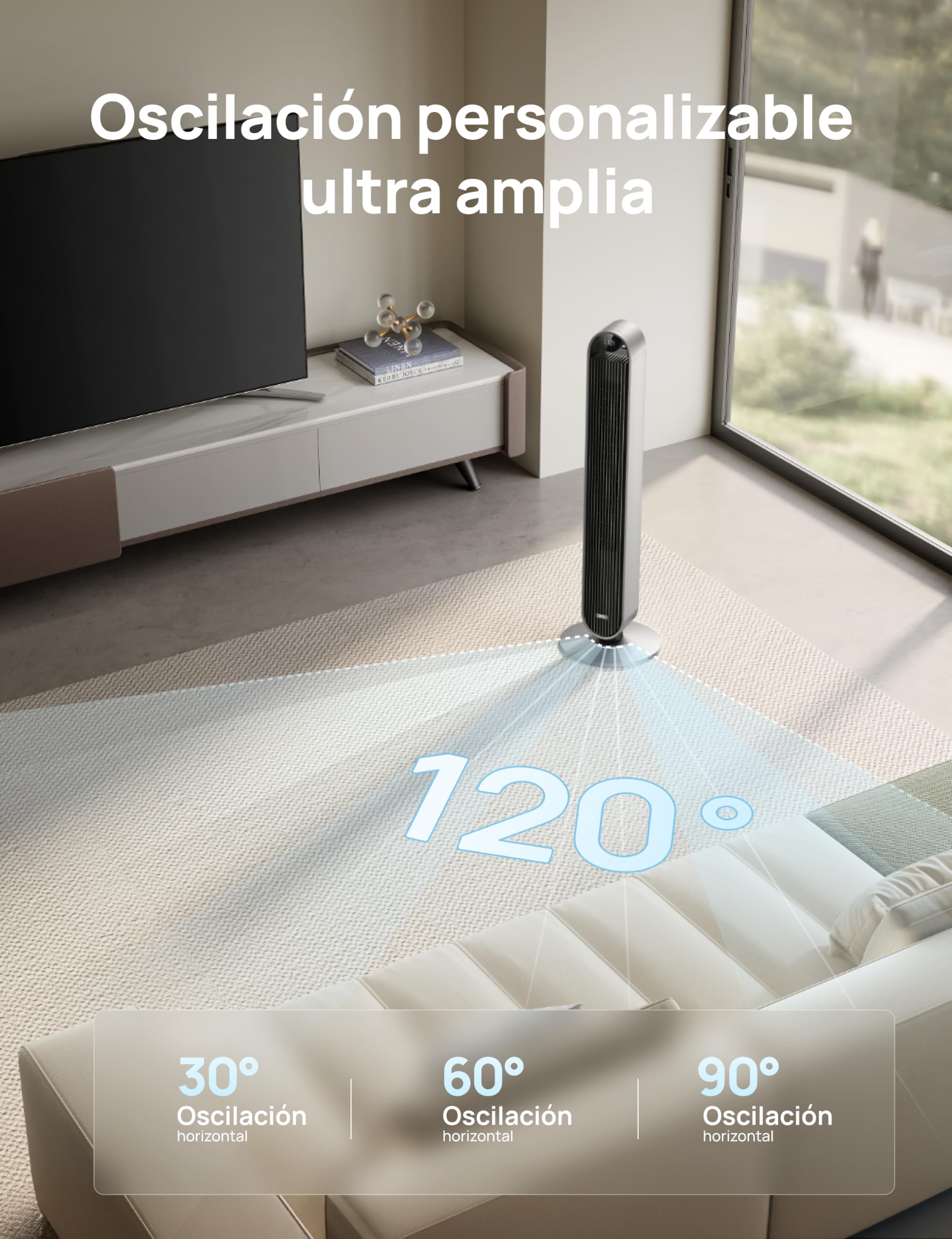 Dreo 25dB Ventilador de Torre con Mando a Distancia, Silencioso de 8.53 m/s de Velocidad, Oscilante de 120° con 12 Velocidades, 4 Modos, Temporizador de 12 horas, Ventilador de pie, Potencia 36W