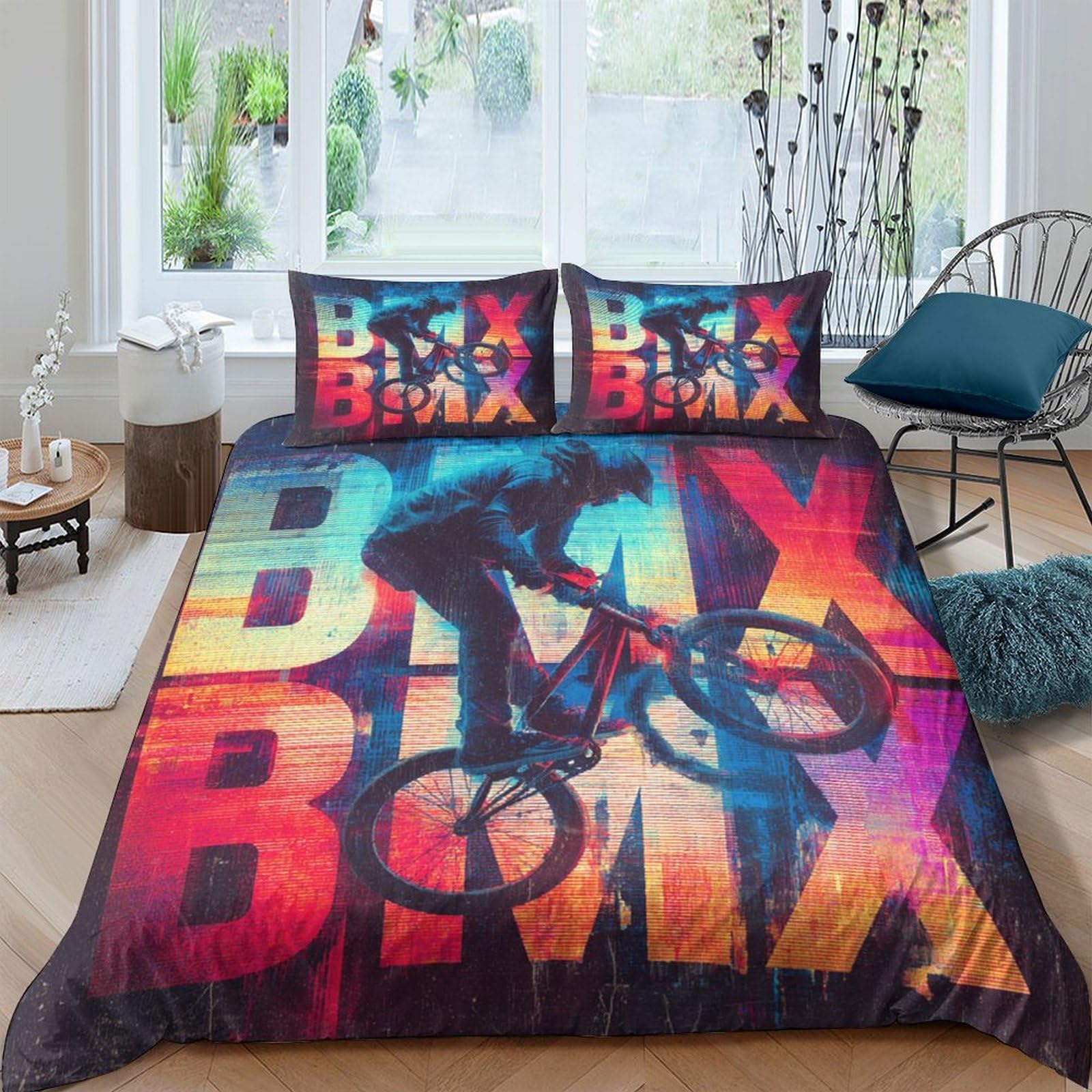 Ctjqhvkz Style-4 3D Printed Bmx Graffiti Fitted Sheet Microfiber Soft Anti-Slip Mattress Cover For Bedroom Guest Room Colorful Urban Decor Single（135X200cm）