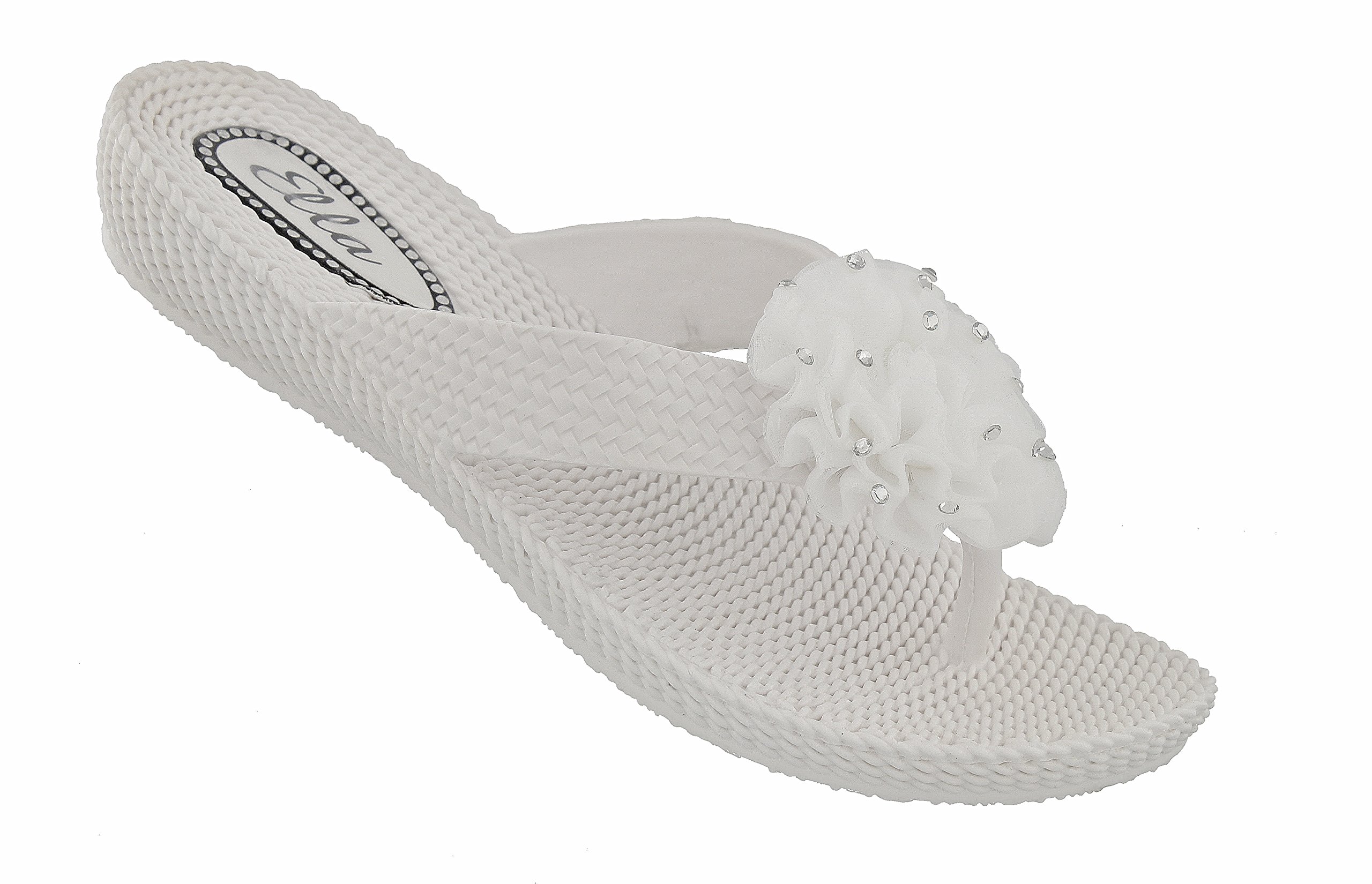 ellaWomens Danni Low Wedge Toe Post Flip Flop Sandals in a Choice of Colours (UK 4 / US W6 / EU 37, White)