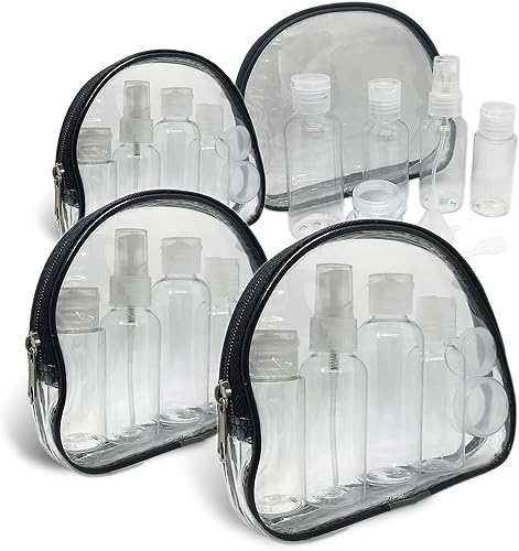 Juego de 4 botellas de viaje con bolsa con cremallera para artículos de tocador, champú, acondicionador, loción, gel de baño, líquido a prueba de