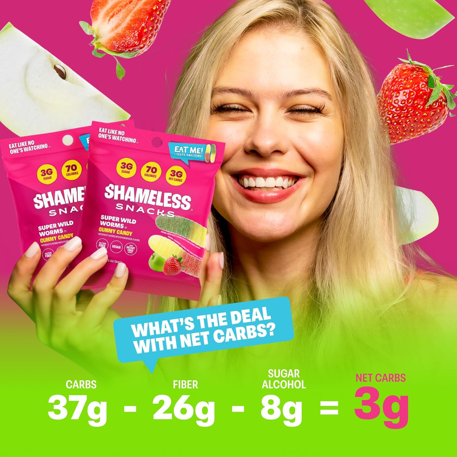 Shameless Snacks - Healthy Low Calorie Snacks, Low Carb Keto Gummies (Gluten Free Candy) - 6 Pack Wild Worms