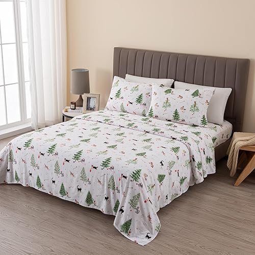 Miniatura 4 de Great Bay Home Juego de sábanas de franela de algodón turco 100 % con estampado navideño y extrasuaves, cálidas, cómodas, colección Boulder, tamaño