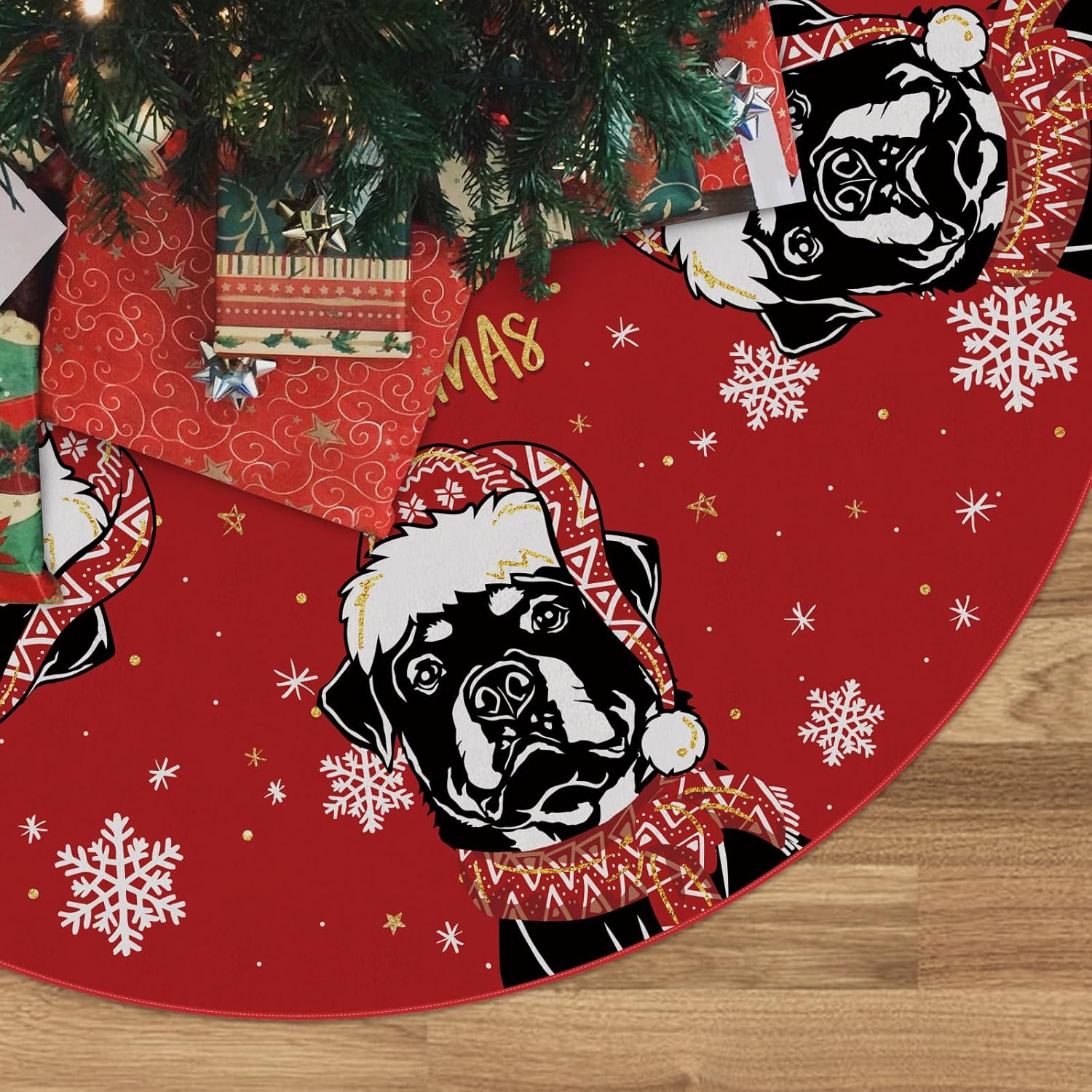 Christmas Tree Skirt Red Tree Skirt Rottweiler Xmas Winter