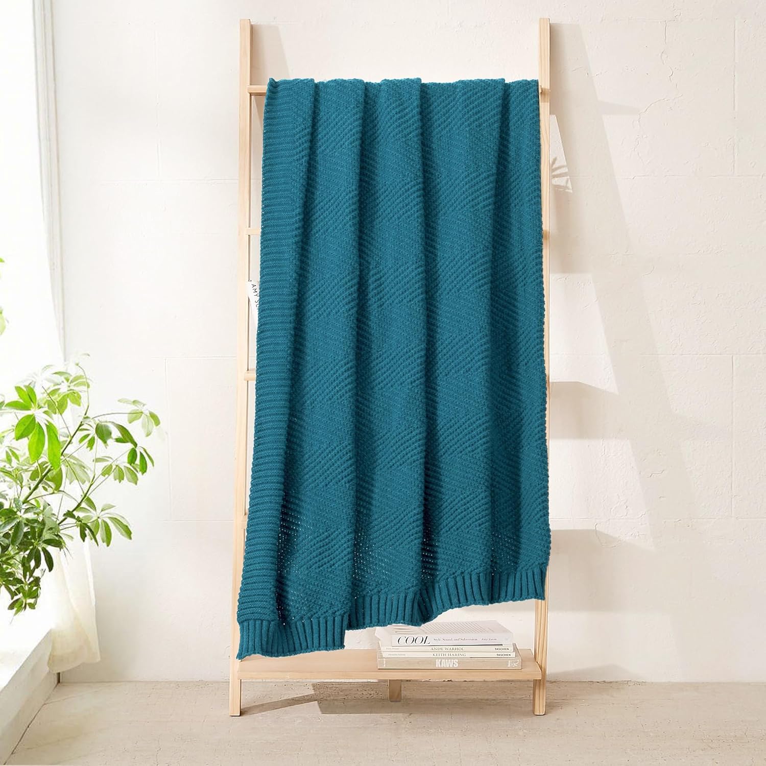 Knitted Throw Blanket 50"X60", Teal Knit Throws for Bed, Super Soft Boho Chevron Blankets for Couch Sofa Chair Room Decor, Textured Decorative Farmhouse Cozy Lightweight - Image 8