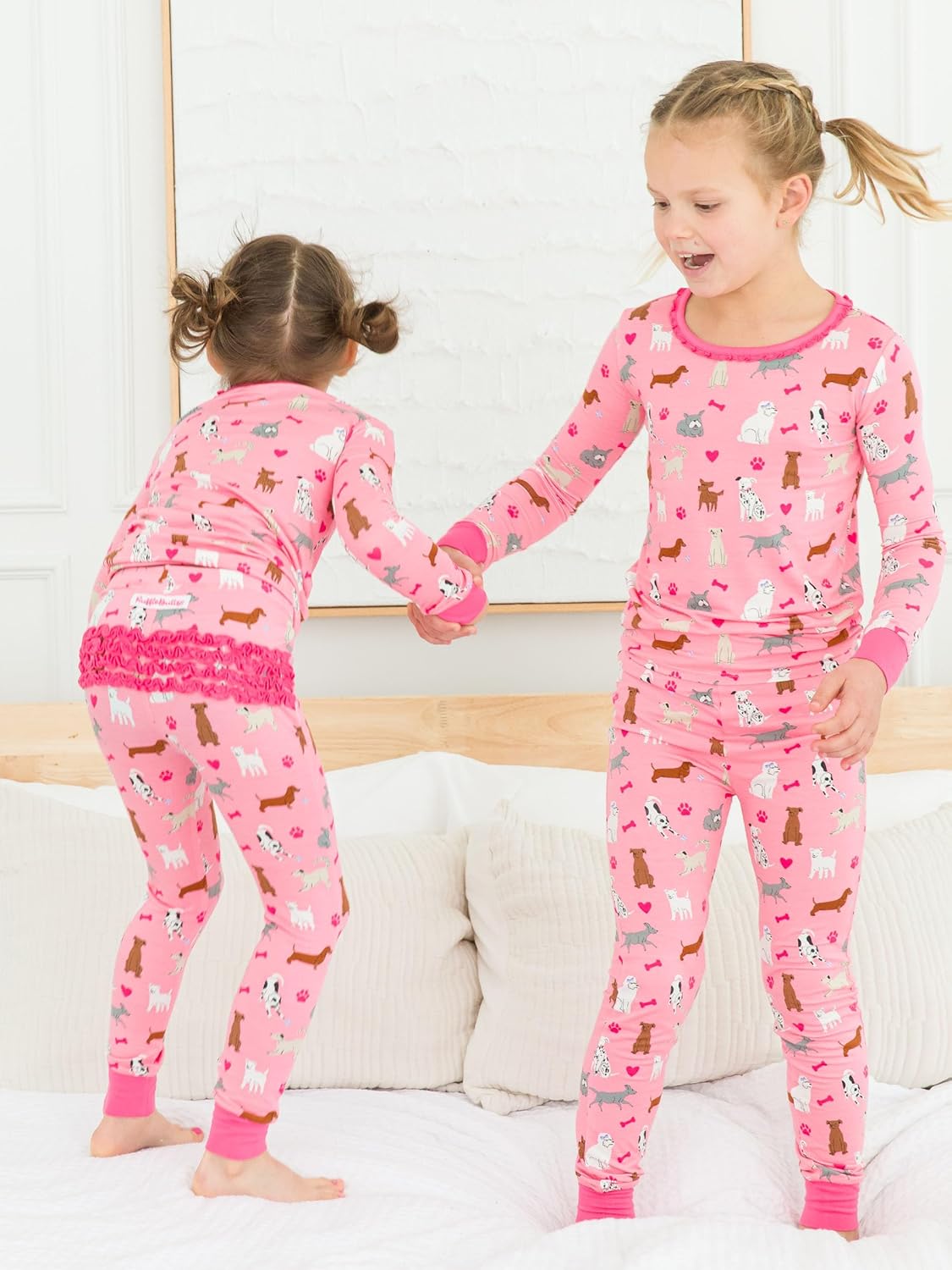 RuffleButts SoftSnooze™ Viscose from Bamboo Toddler Girls Ruffle Long Sleeve Pajama Set