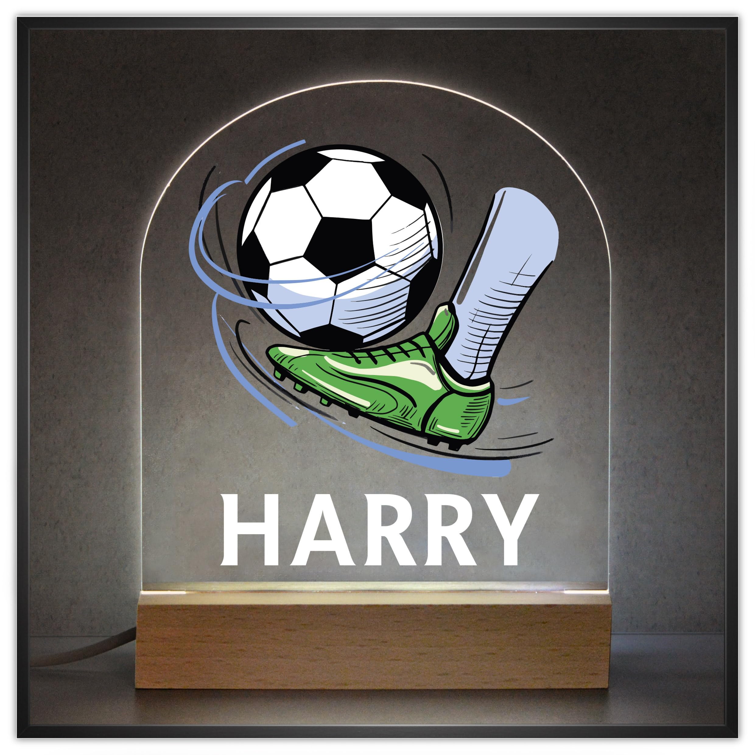 Beecreative Personalised Football Bedroom Night Light with Childs Name, LED Night Light for Boys, FootballTheme Bedroom Decor, Playroom Nursery Table Lamp, Football Gifts for Boys Him