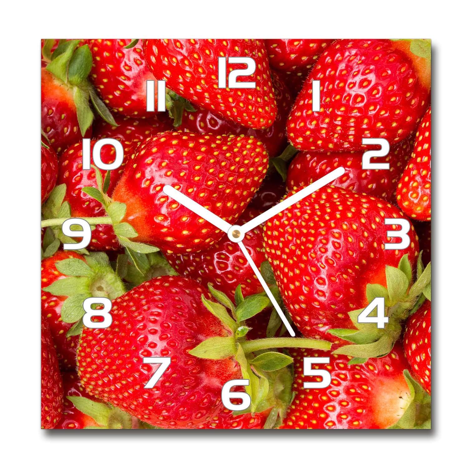 Horloge en verre 60x60cm silencieuse Tulup aiguilles blanches fraises