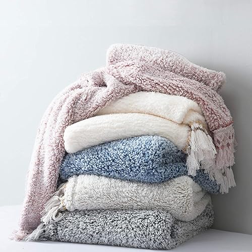 Miniatura 8 de Manta Sherpa de forro polar ultrasuave, tamaño Queen, ligera y acogedora manta de cama bohemia con borla decorativa, patrón reversible, 2 tonos