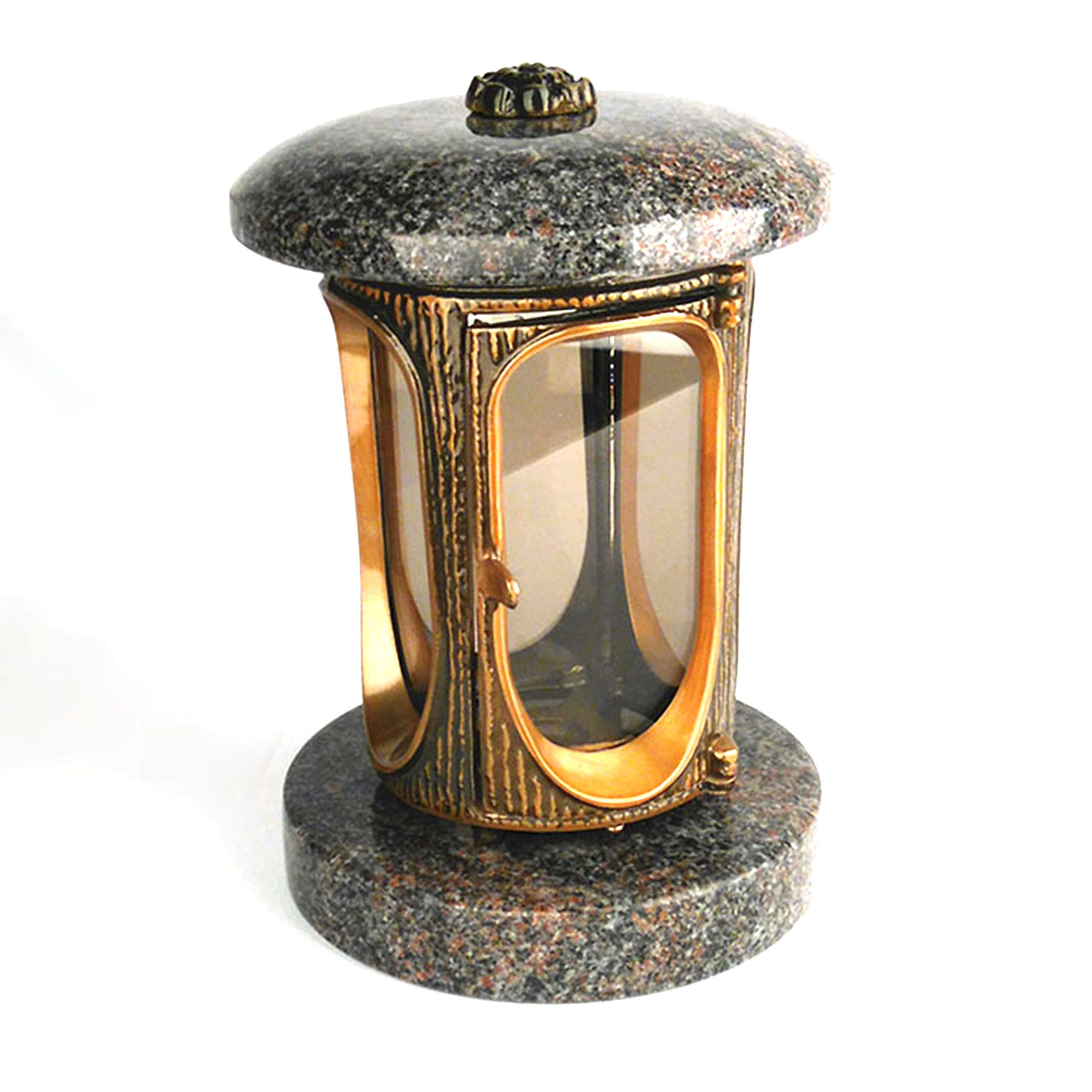 designgrab Alu Grab lampada in alluminio messingfarbenem in finitura anticata e tomba VASO Taille Medium in granito Paradiso e 2 pezzi base rettangolare