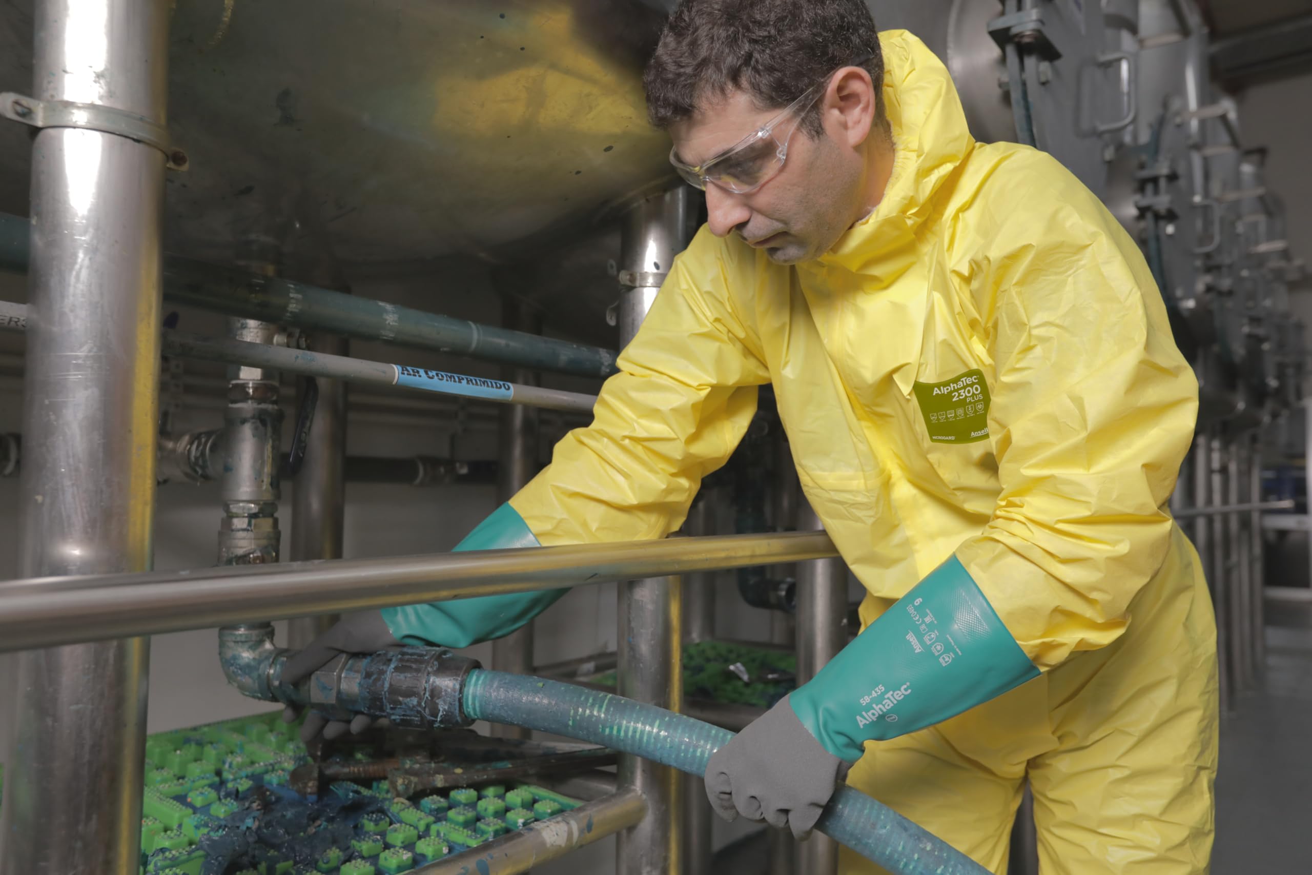 Ansell AlphaTec 58-435 Gants de Travail Chimique, Protection Haute Performance, Enduction Double Couches, Gant Nitrile Impérméable Étanche, Réutilisable, Vert, Taille 2XL (12 Paires)