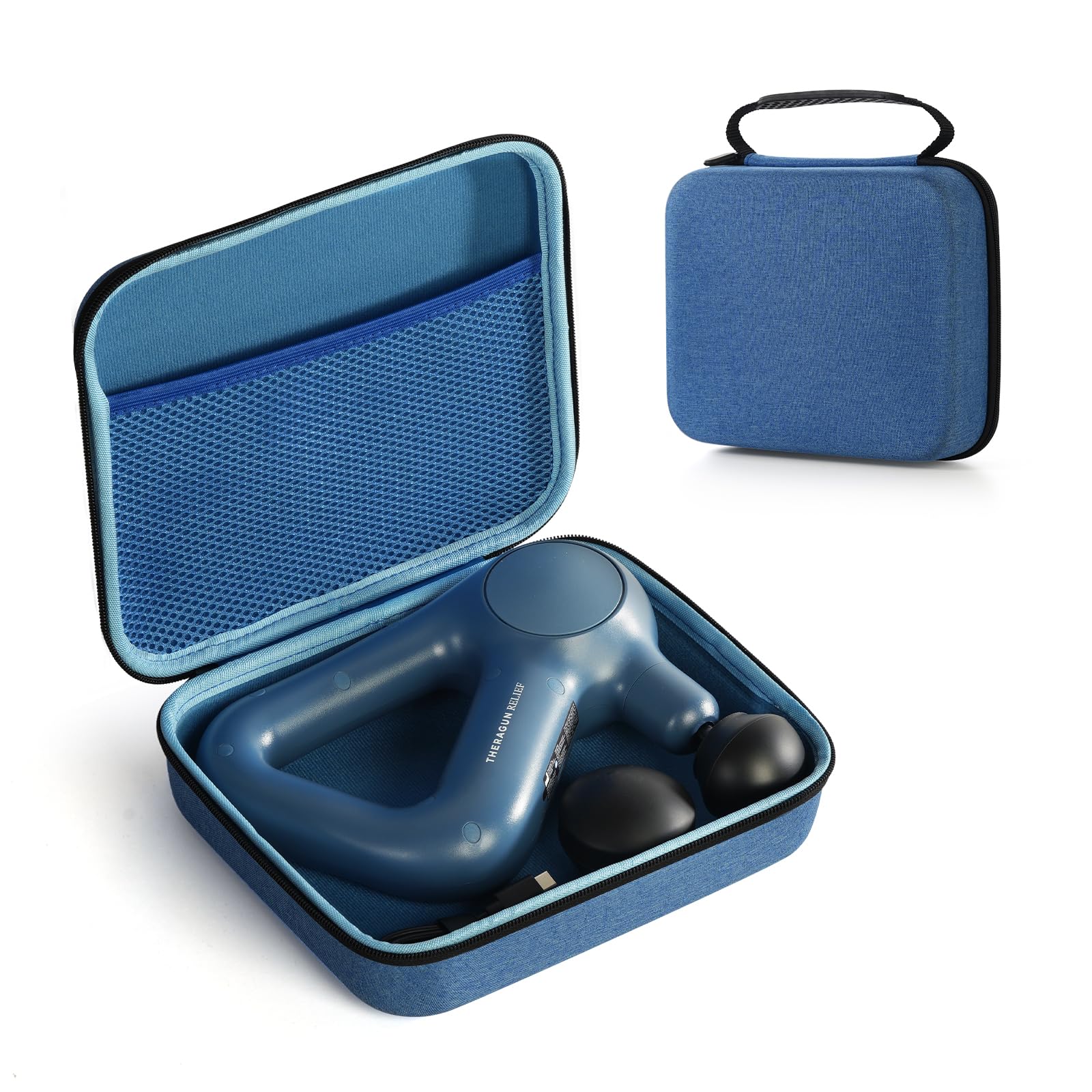 Funda rígida para pistola de masaje compatible con pistola de masaje de percusión de mano TheraGun, bolsa de transporte portátil con bolsillo de malla para cables y otros accesorios, azul (solo funda)