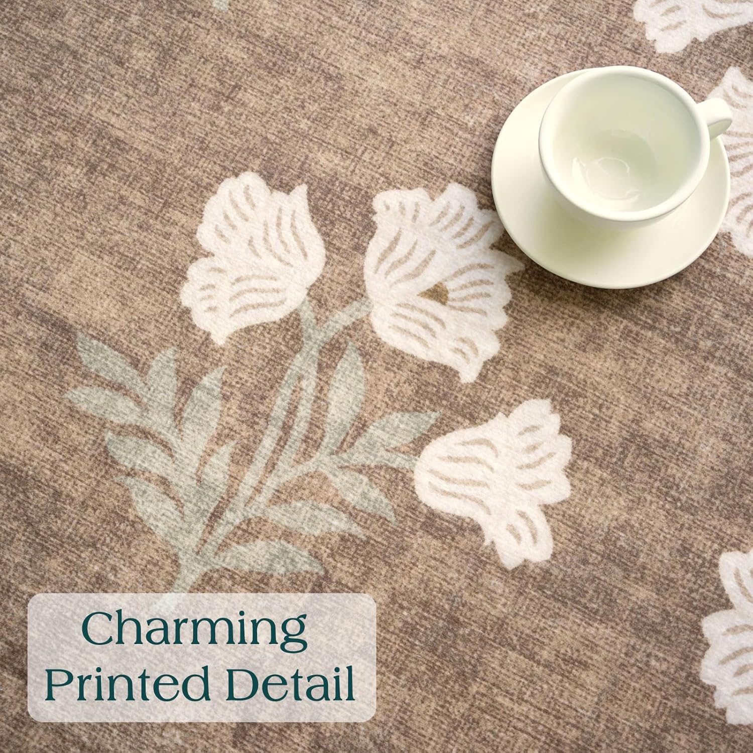 Non Slip Washable Kitchen Runner Rug - 2x6 Tan Floral Hallway Runner Rugs Soft Boho Runners for Hallways Vintage Farmhouse Scalloped Laundry Room Rug Floor Rugs for Bedroom Entryway Bathroom