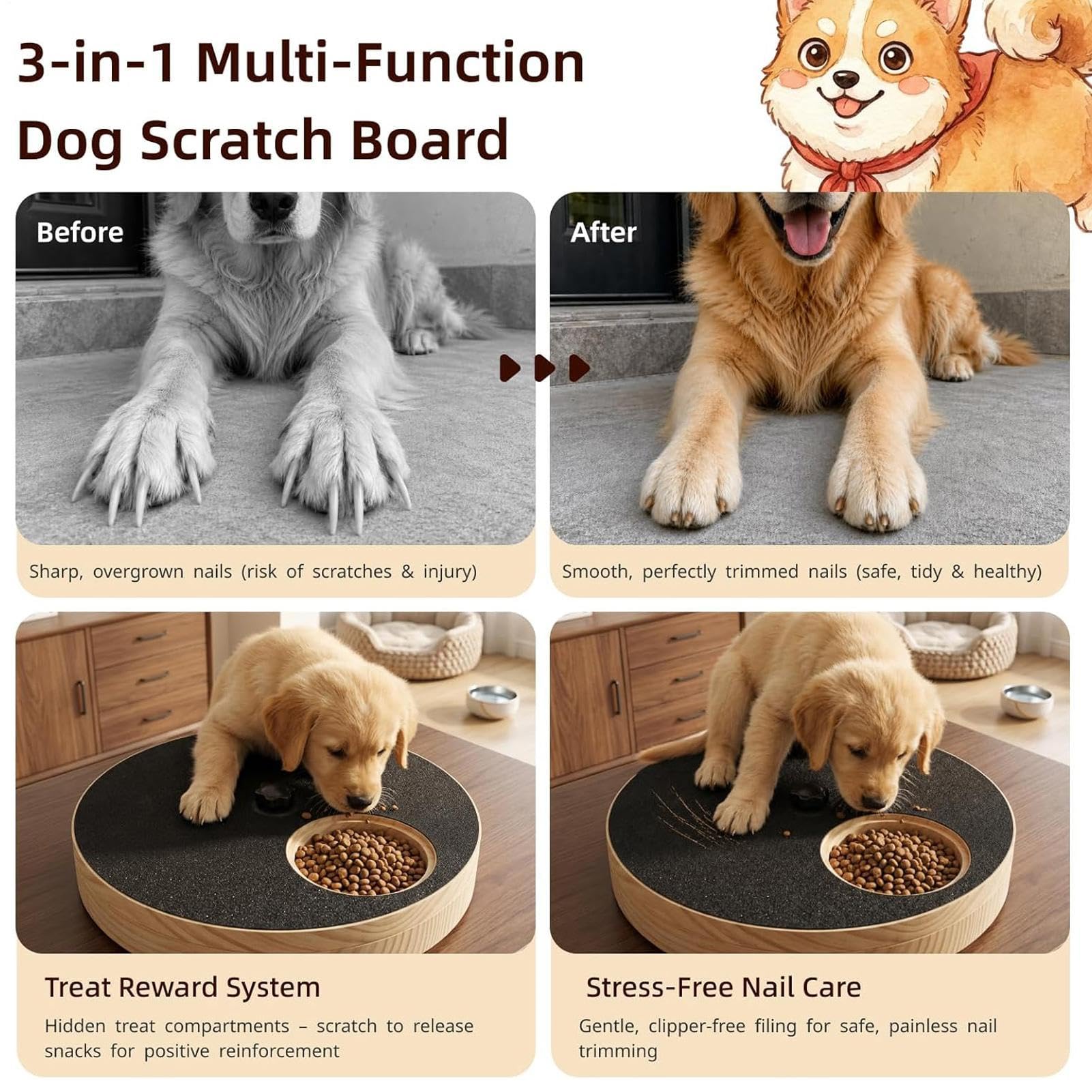 Planche À Gratter Pour Chien Avec Grattoir lime-griffes pour chiot | Planche lime-griffes pour chiot Anti-ennui, dressage, protège-meubles, intérieur/extérieur, maison,