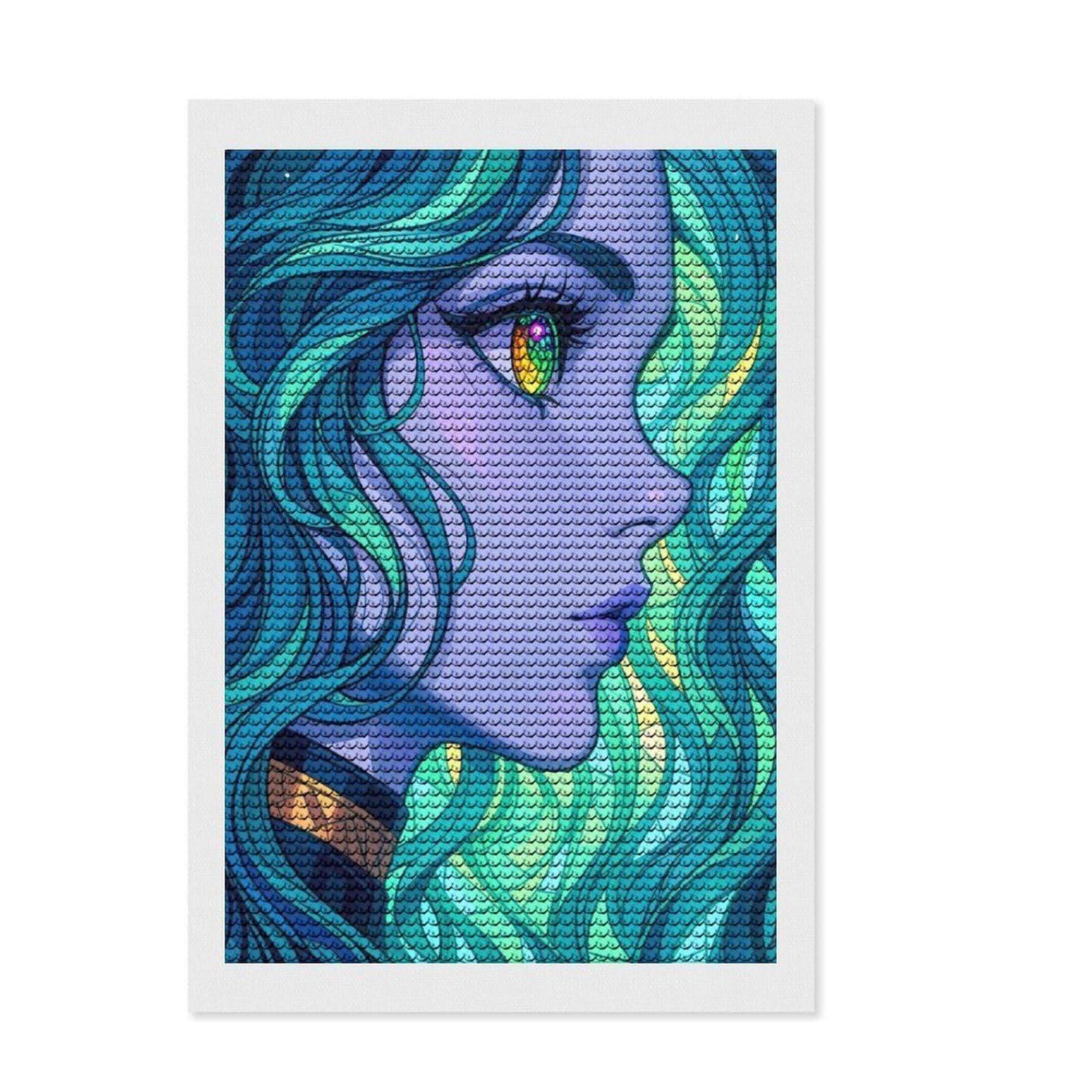 Junmoney Pretty Girl Diamond Painting Set 8"x12", Mindful Craft Project, Cute Room Decor, with Tool Kit, Artistic Hobby, Modern Decor