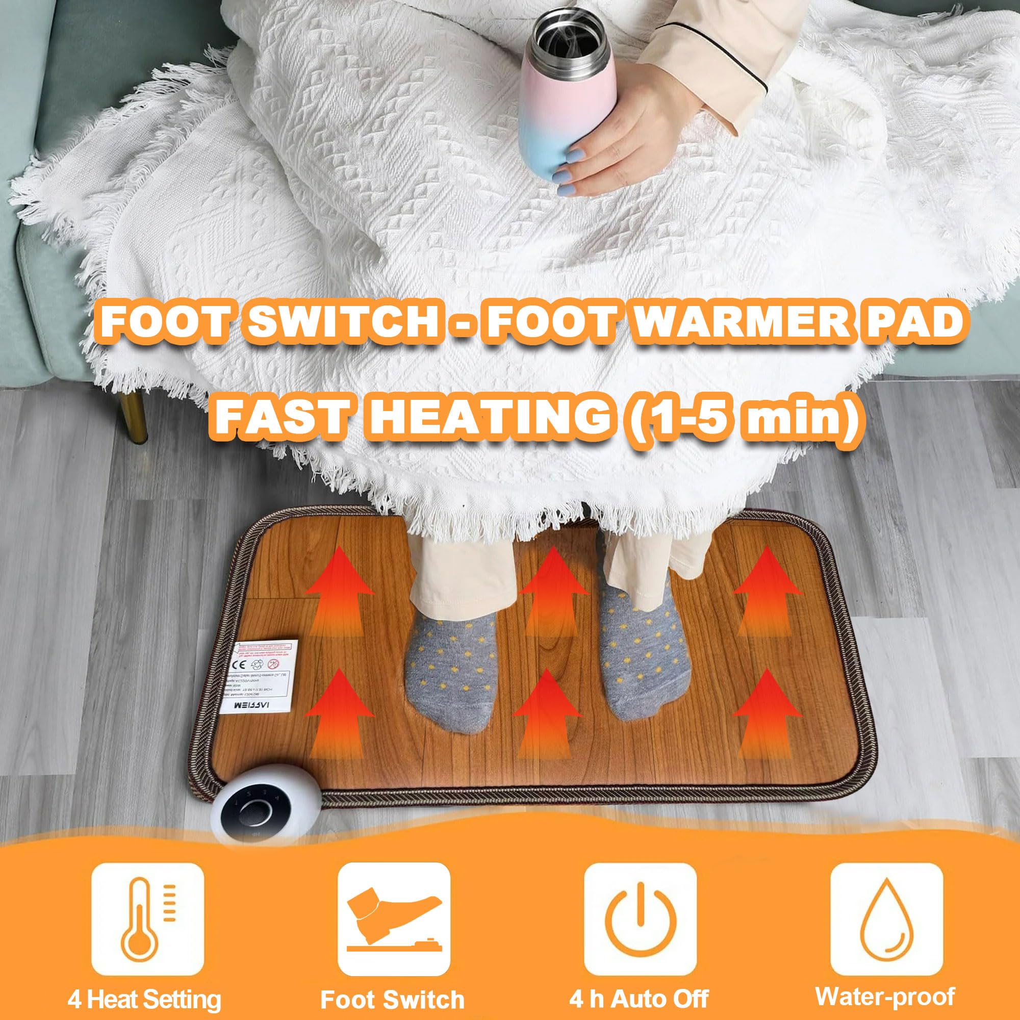 Tapis Chauffant, Chauffe Pied, Température Réglable Interrupteur à Pied Coussin Chauffant Electrique, Chauffe-pieds Arrêt Programmé de Bureau ou Salon
