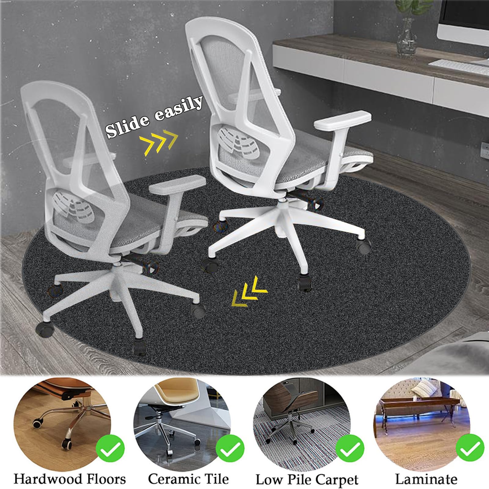 Tappeto per Sedia Ufficio Gaming, Rotondo Tappetino Salvapavimento Antiscivolo, Tappetino Protettivo, Tappeto Gaming pavimento,Tappetini per Sedie da Ufficio, Tappetino Pavimenti per Parquet 100 cm
