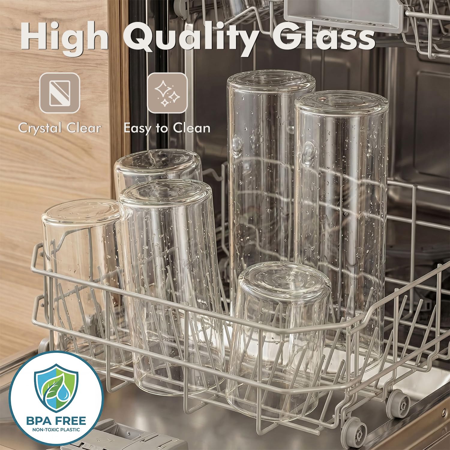 Runde luftdichte Vorratsdosen aus Glas, Frischhaltedosen mit Bambusdeckel, stapelbares Gewürzglas, Küchenbehälter für Zucker, Tee, Kaffeebohnen, Nudeln, Hafer, Gewürze, 907 ml, 6 Stück