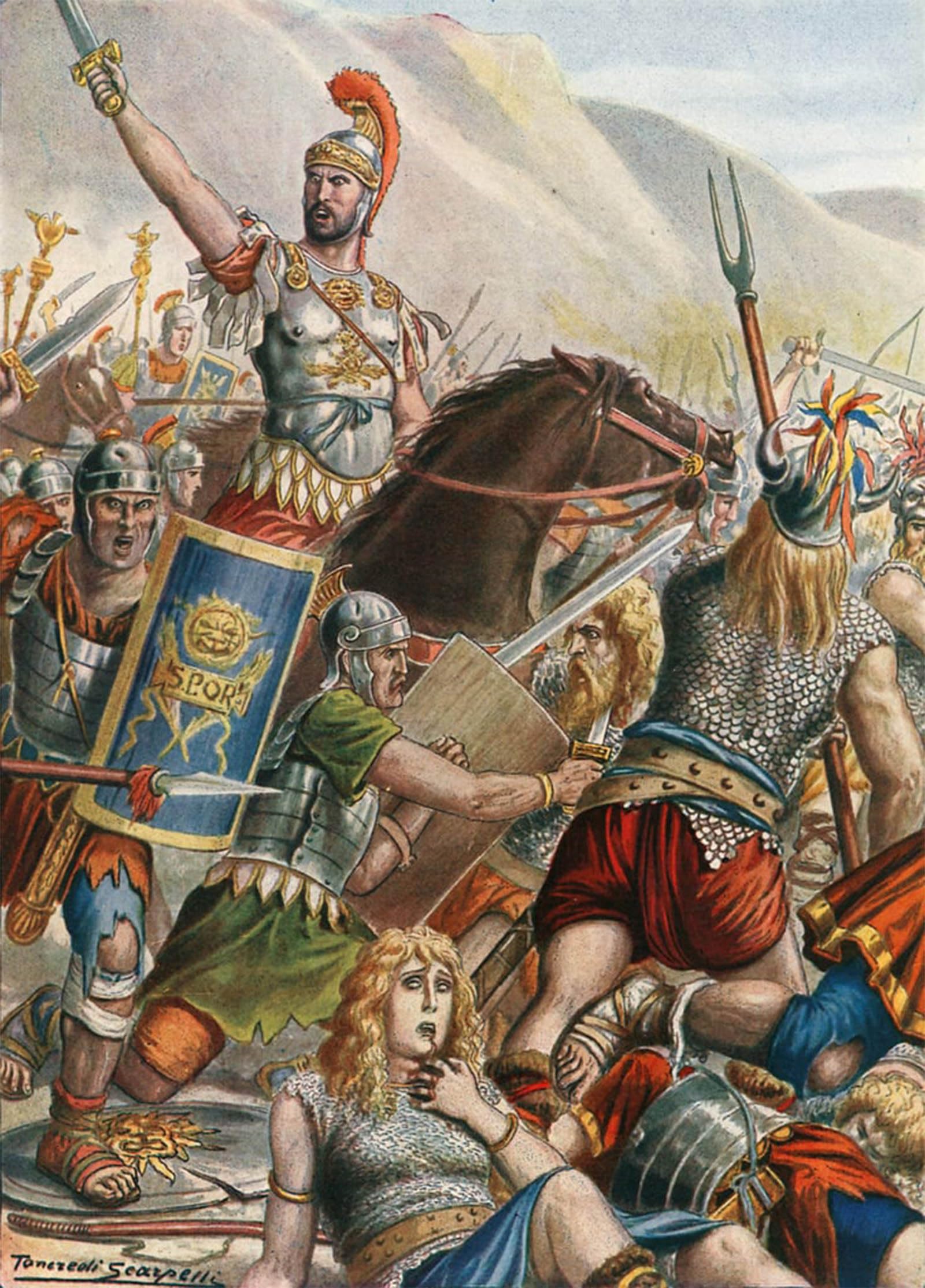 RZHRHJES Abstract Painting Poster Art Print Canvas Print Poster the Battle of Vercellae by Tancredi Scarpelli Landscape Canvas Painting for Office Decor 60x90cm
