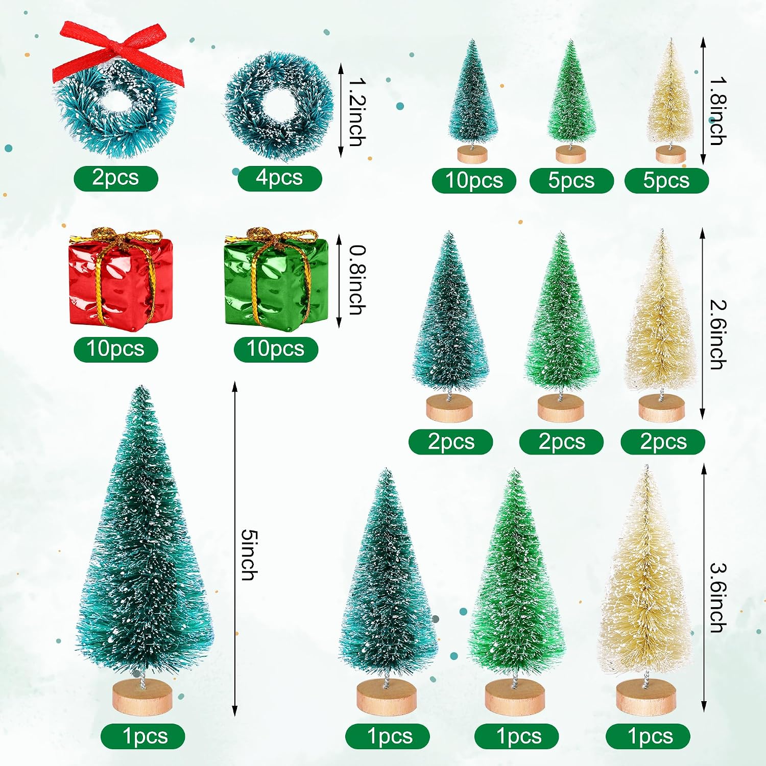 Iceyyyy 56 Pcs Artificial Mini Christmas Trees Set - Miniature Sisal Frosted Christmas Trees Bottle Brush Trees for DIY Crafts Home Table Top Decor