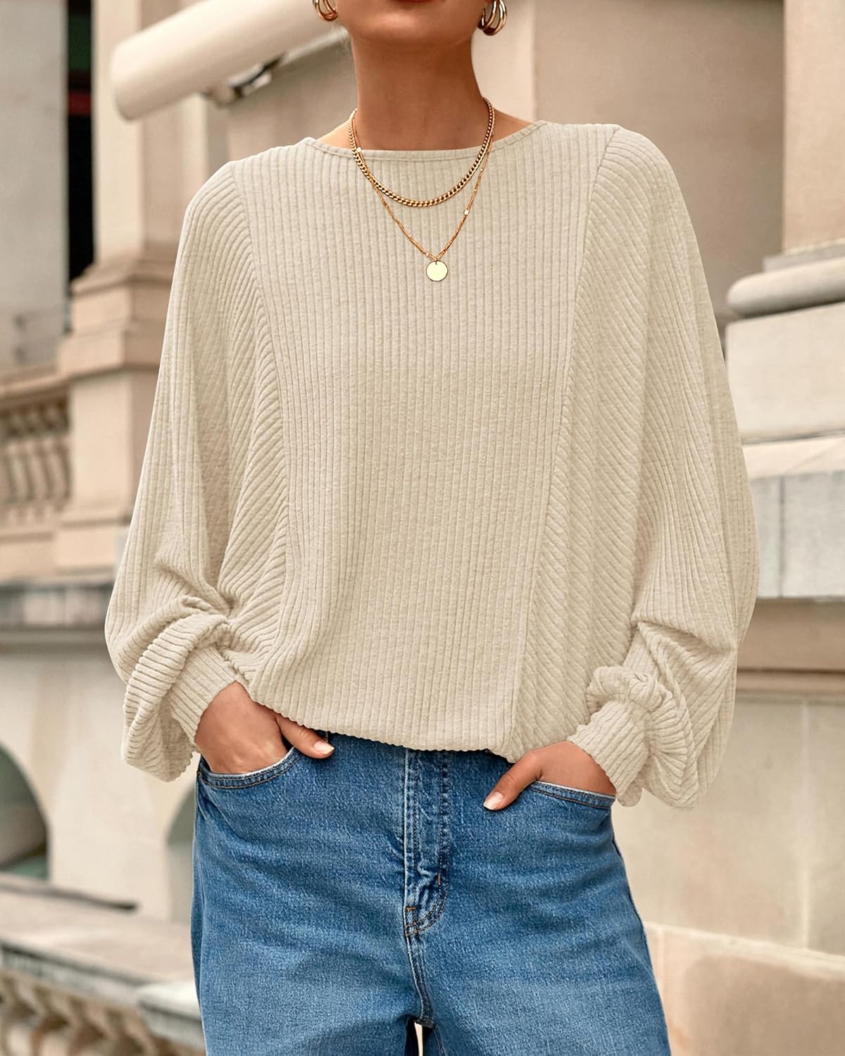 BTFBM Casual Fall Tops for Women 2025 Long Sleeves Solid Shirts Crew Neck Loose Fit Work T Shirt - Image 2