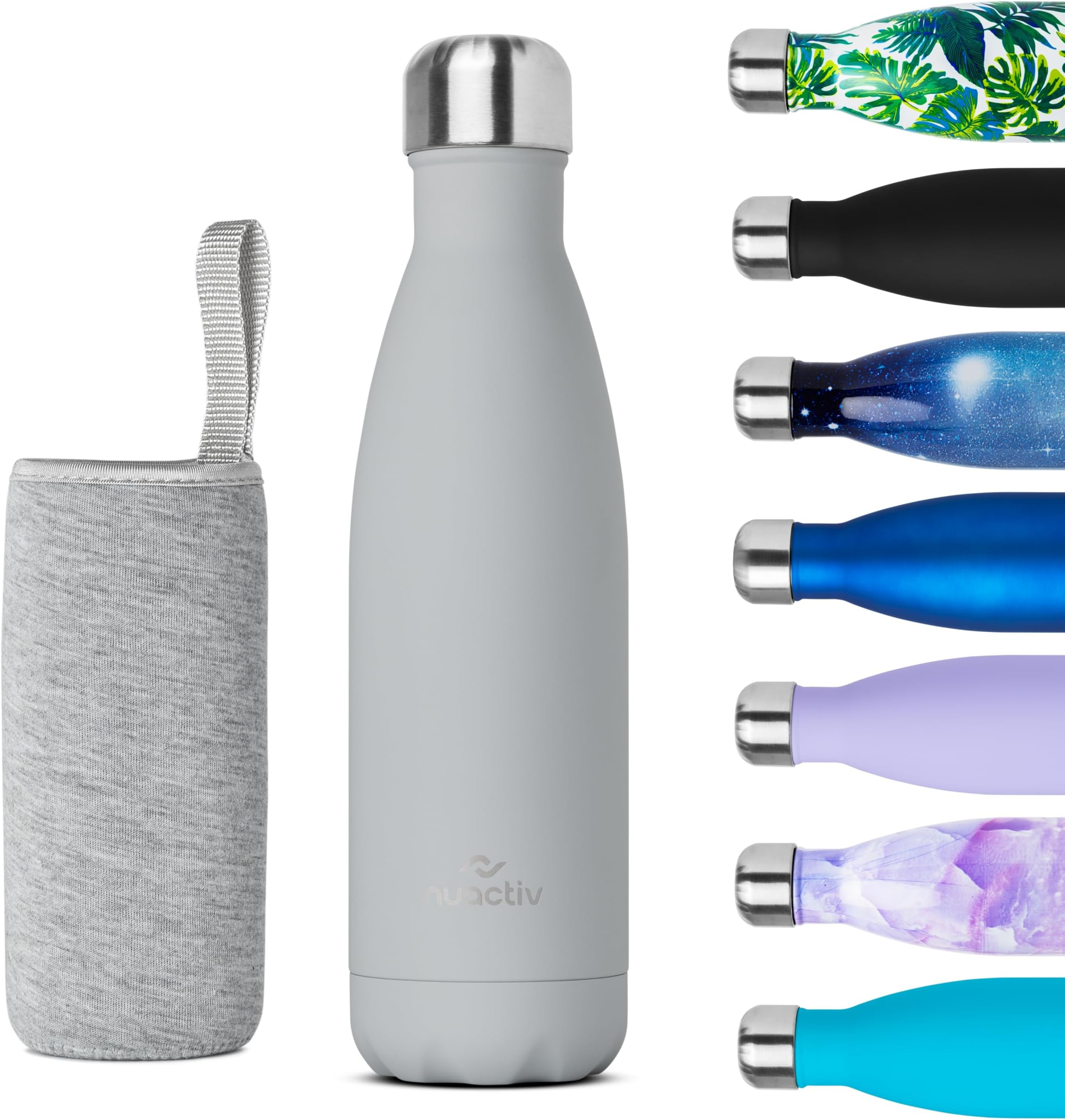 Stainless Steel Water Bottle, Vacuum Insulated, 12hrs Hot & 24hrs Cold Drinks, BPA Free, Metal Water Bottle 500ml, Leakproof Double Walled Thermal Flask for Kids, Travel, Gym, Sports – Grey