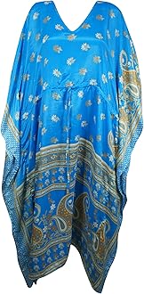 Boho Maxi Kaftan Cerulean, Blue Floral Stylish Caftan Beach Coverup Summer Boho Caftan, Cruise Caftan L-2X