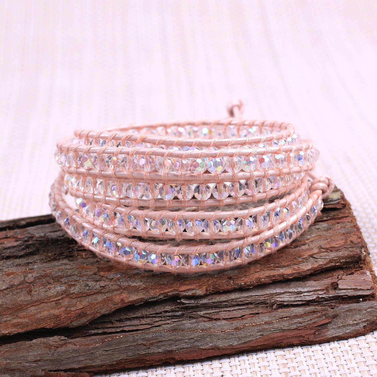 KELITCH Crystal Pearl Mix Beads 5 Wrap Bracelet Leather Cuff Bracelet Handmade Adjustable Fashion Jewelry For Women