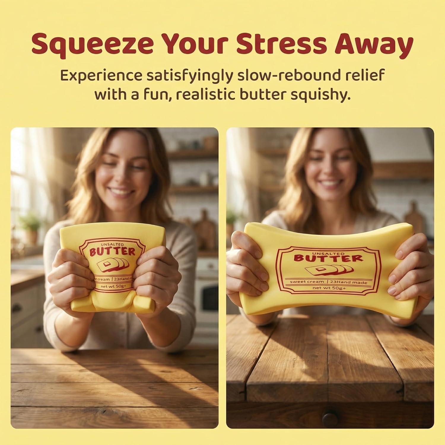 Cute Butter Squishy - Slow Rising Stress Relief Squeeze Cubes, Sensory Fidget for Adults, Soft PU Foam, Novelty Gift for Party Favors (Small)