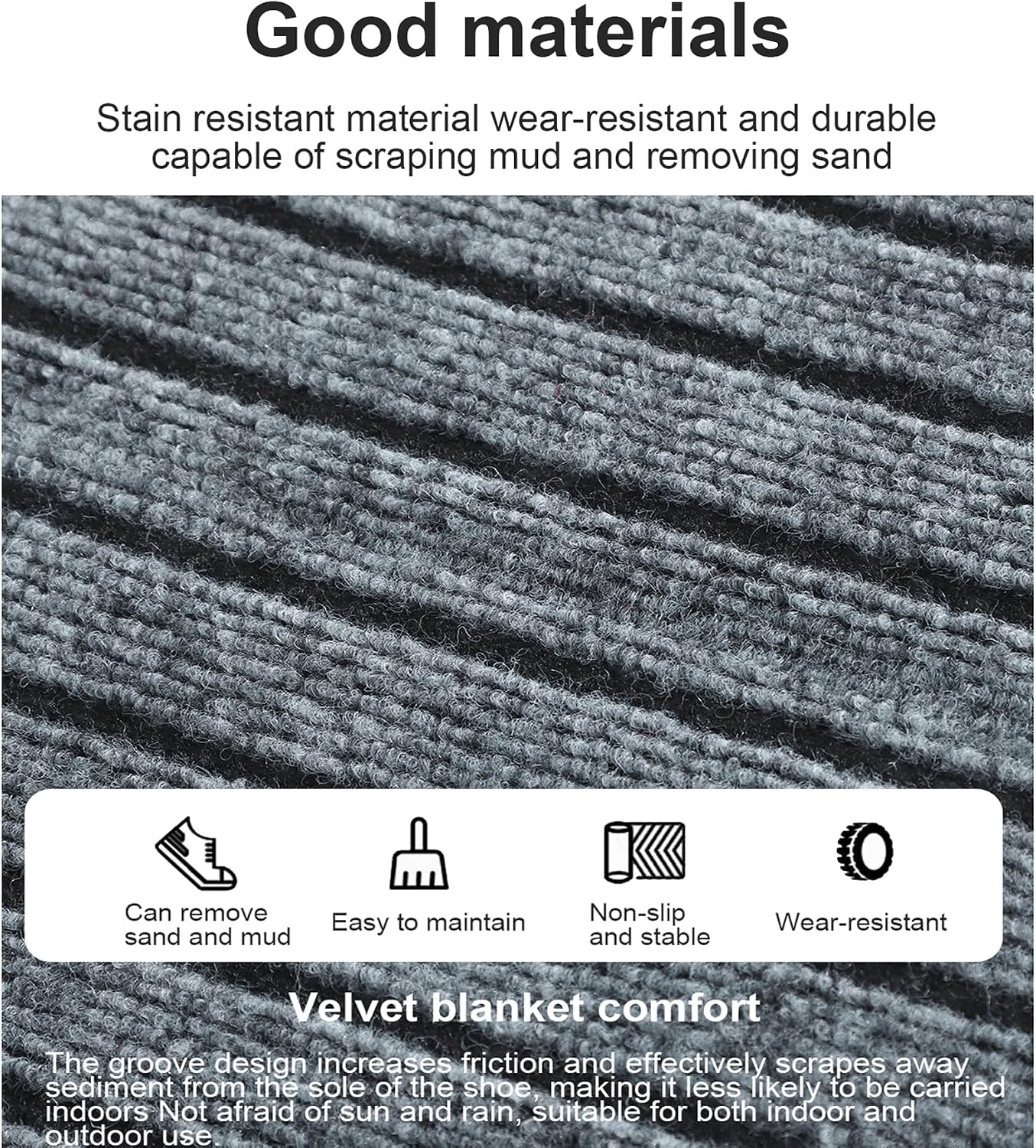 Peel and Stick Carpet Roll - 15.7"x118" Thick Self Adhesive Silent Carpet Floor Tiles for Indoor Anti-Slip Flooring, Bedroom, Kitchen, Stairs, Living Room, Office Cat Scratch Protector (Gray Stripe)