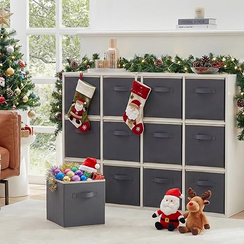 Miniatura 7 de Lifewit Paquete de 12 cubos de almacenamiento, cubos de almacenamiento de 11 pulgadas, canastas de almacenamiento plegables de tela decorativa para