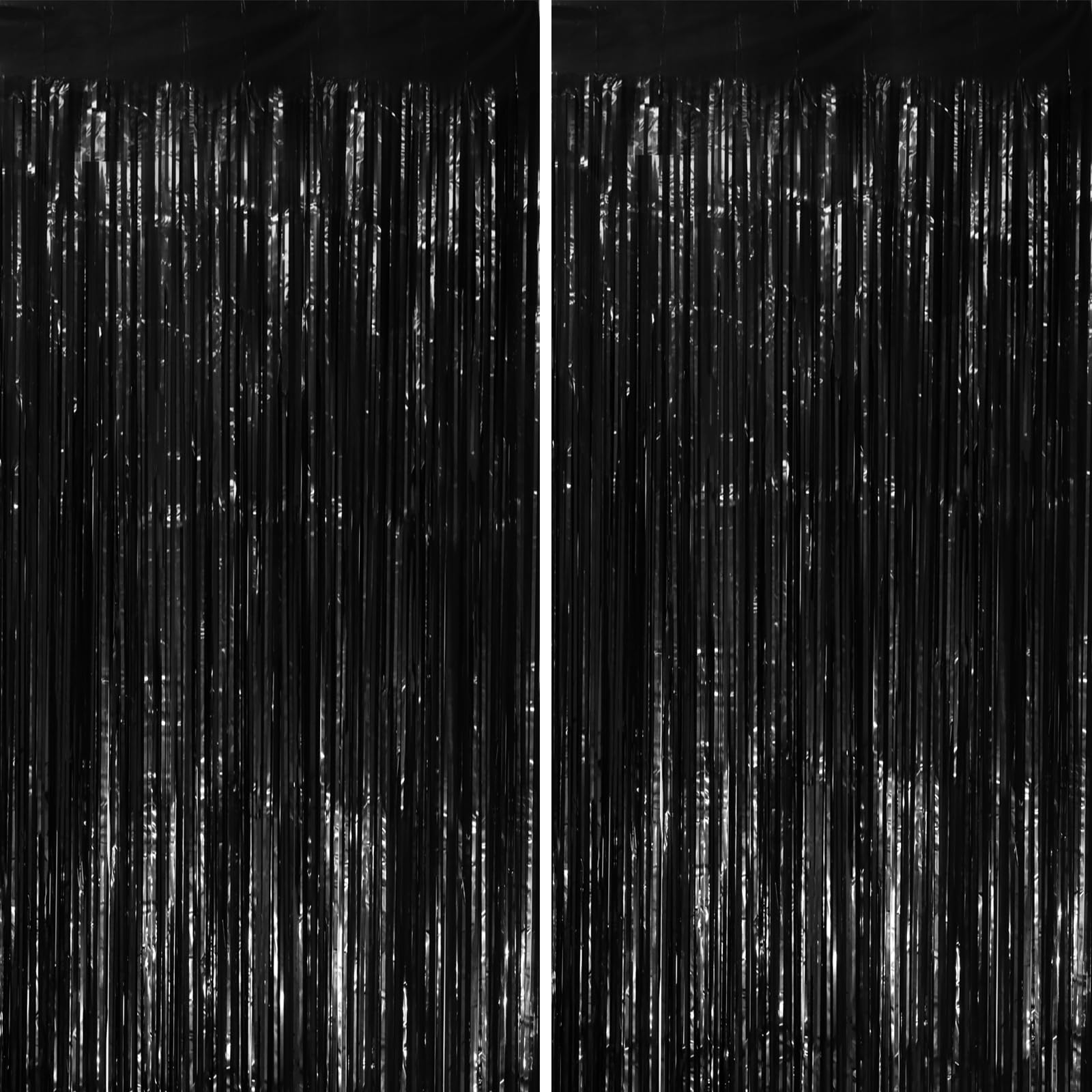 Voircoloria 2 Pack Black Foil Fringe Backdrop Curtains, 3.3x8.2Ft