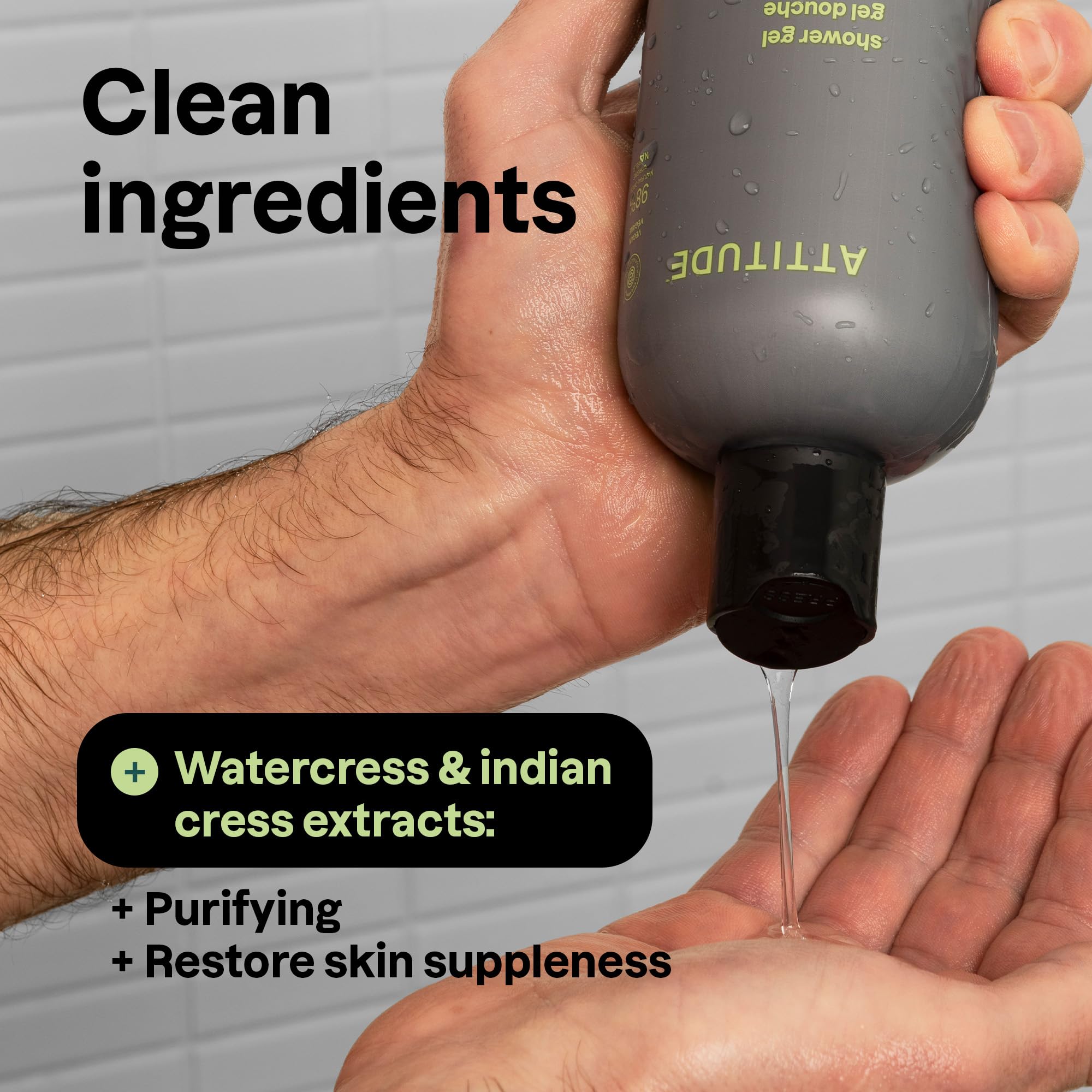 ATTITUDE Shower Gel Body Wash for Men 98% Natural Origin Ingredients, Paraben & Phthalate Free, EWG Verified - Image 4