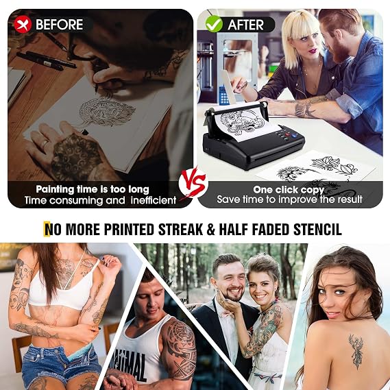 Tattoo Transfer Stencil Machine Tattoo Kit Copier Printer with 20 Pcs Free Transfer Paper for Tattoo Machine Stencil Printer